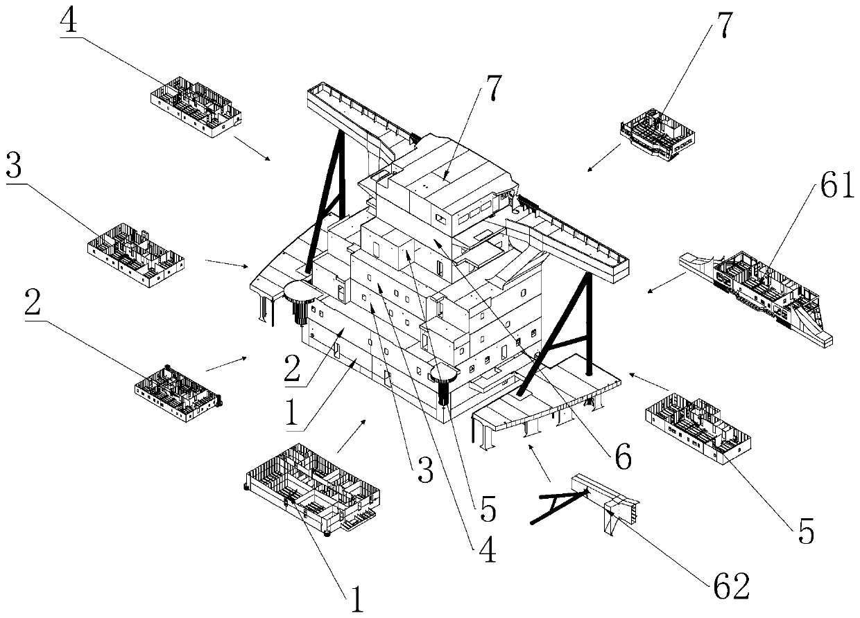 Pre-assembling method of large-sized ship superstructure