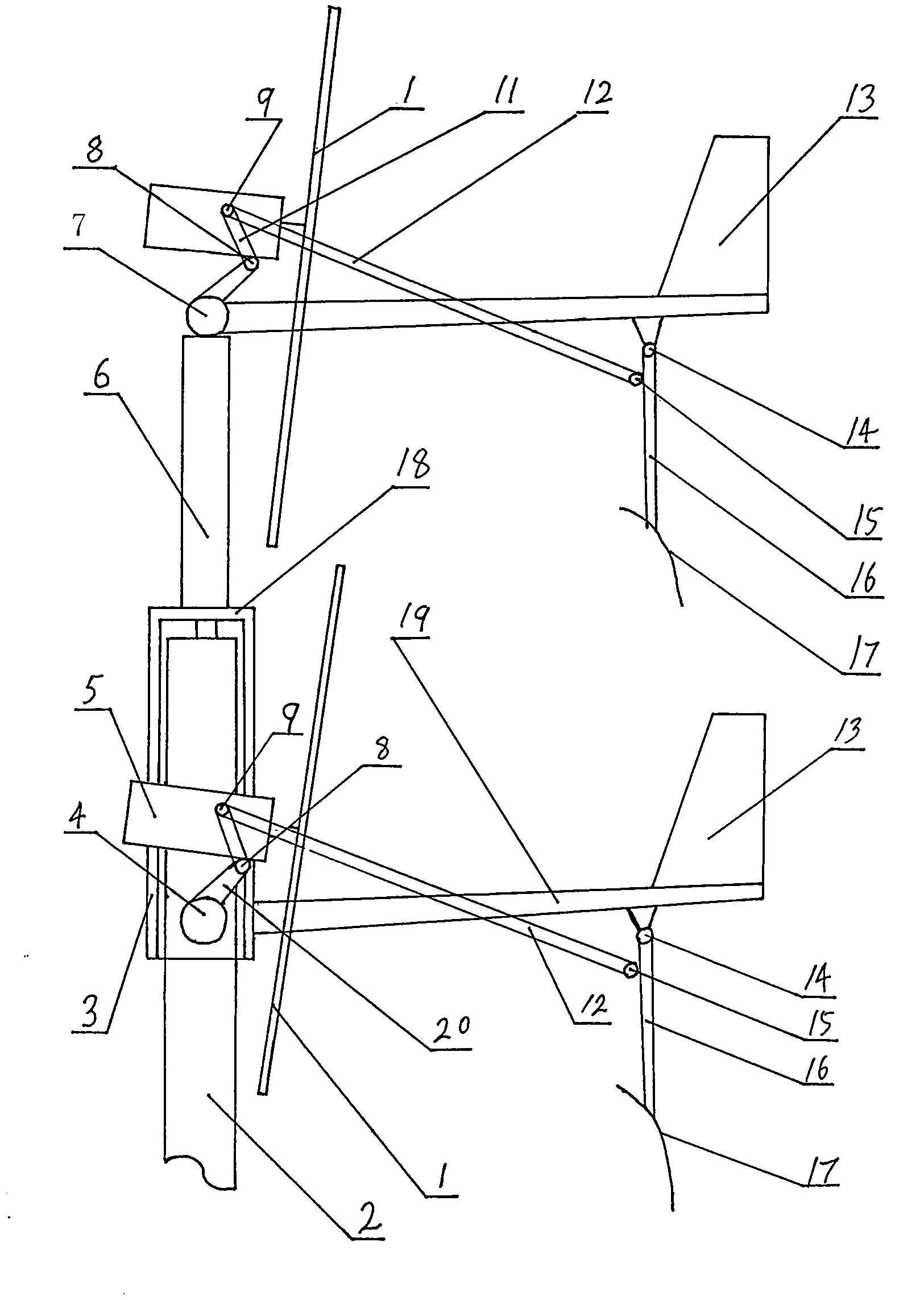 Wind turbine generator adopting wind speed rudder for controlling backward speed regulation