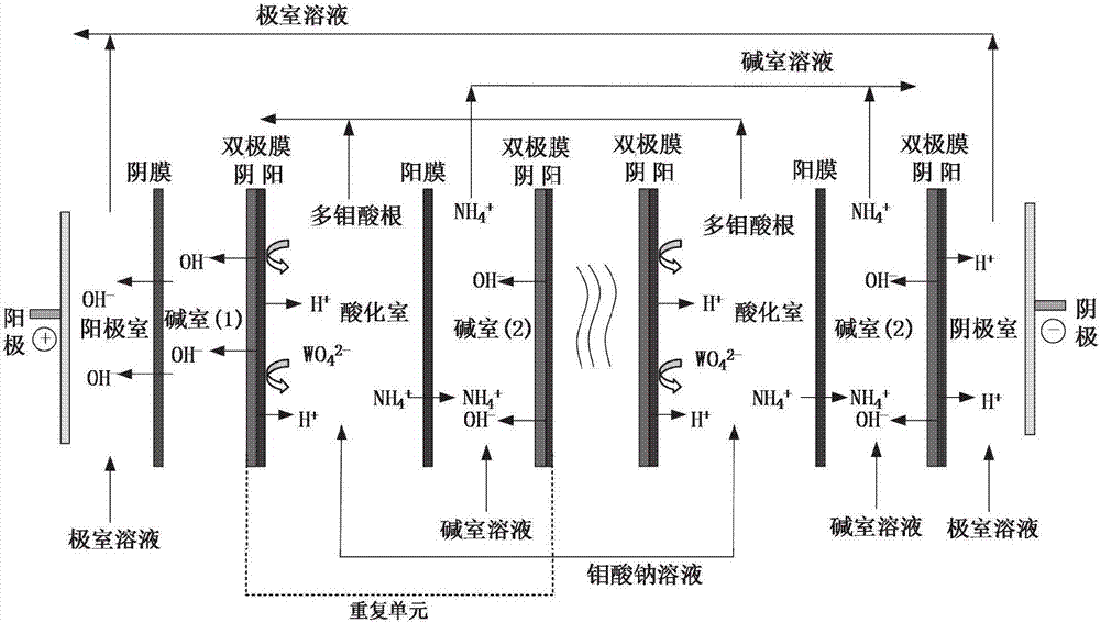 Method for preparing ammonium polymolybdate solution based on bipolar membrane electrodialysis