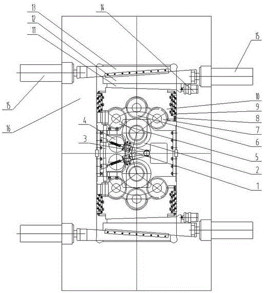 Novel partial fourteen-roller steel plate cold rolling mill structure