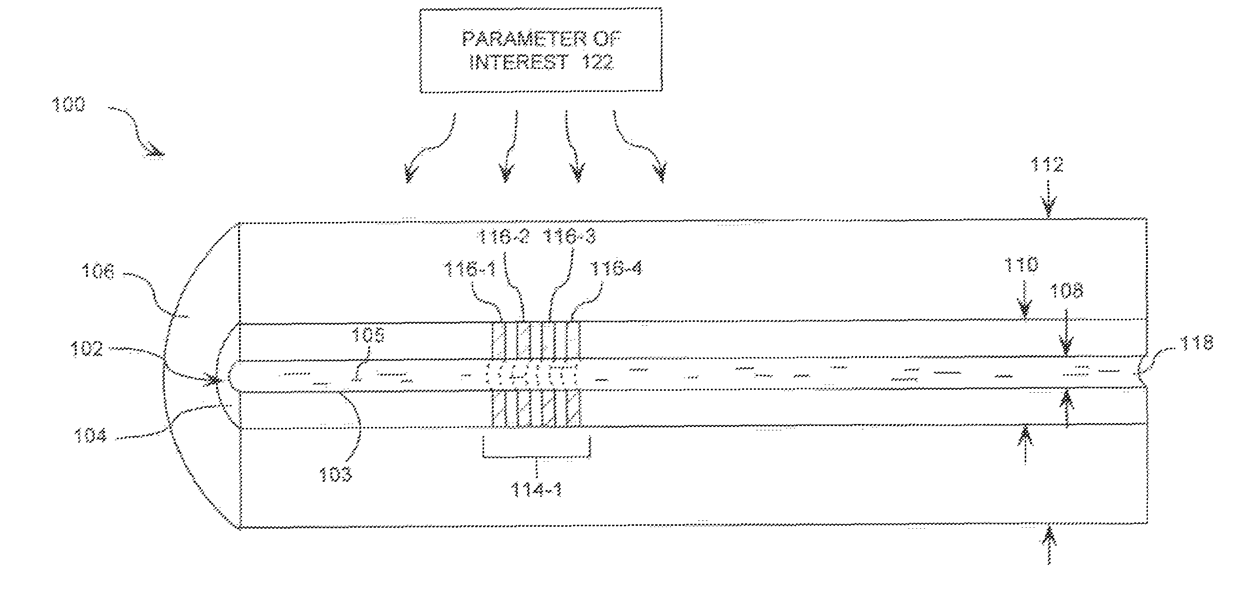 Fiber optic device for measuring a parameter of interest