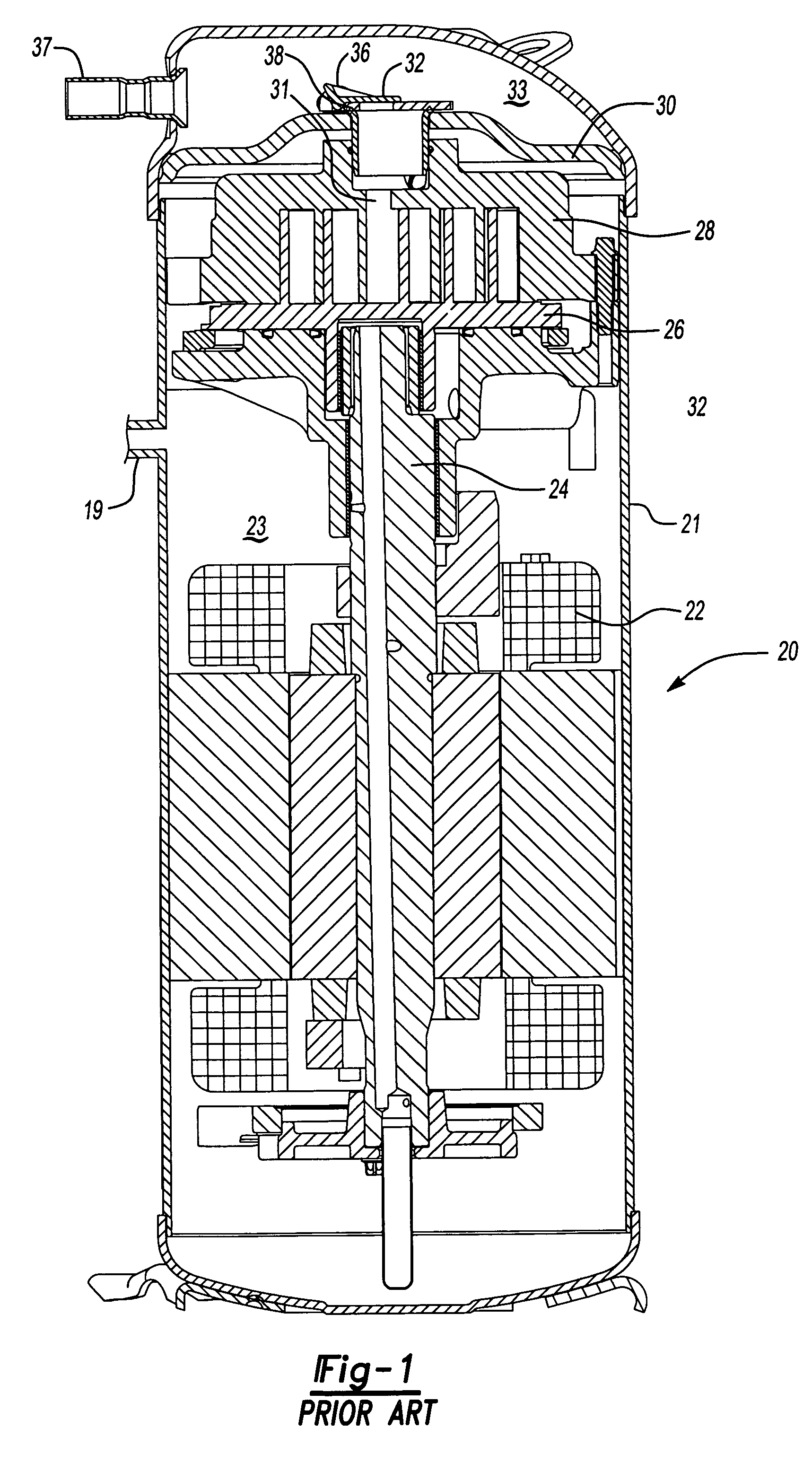 Compressor with check valve orientated at angle relative to discharge tube