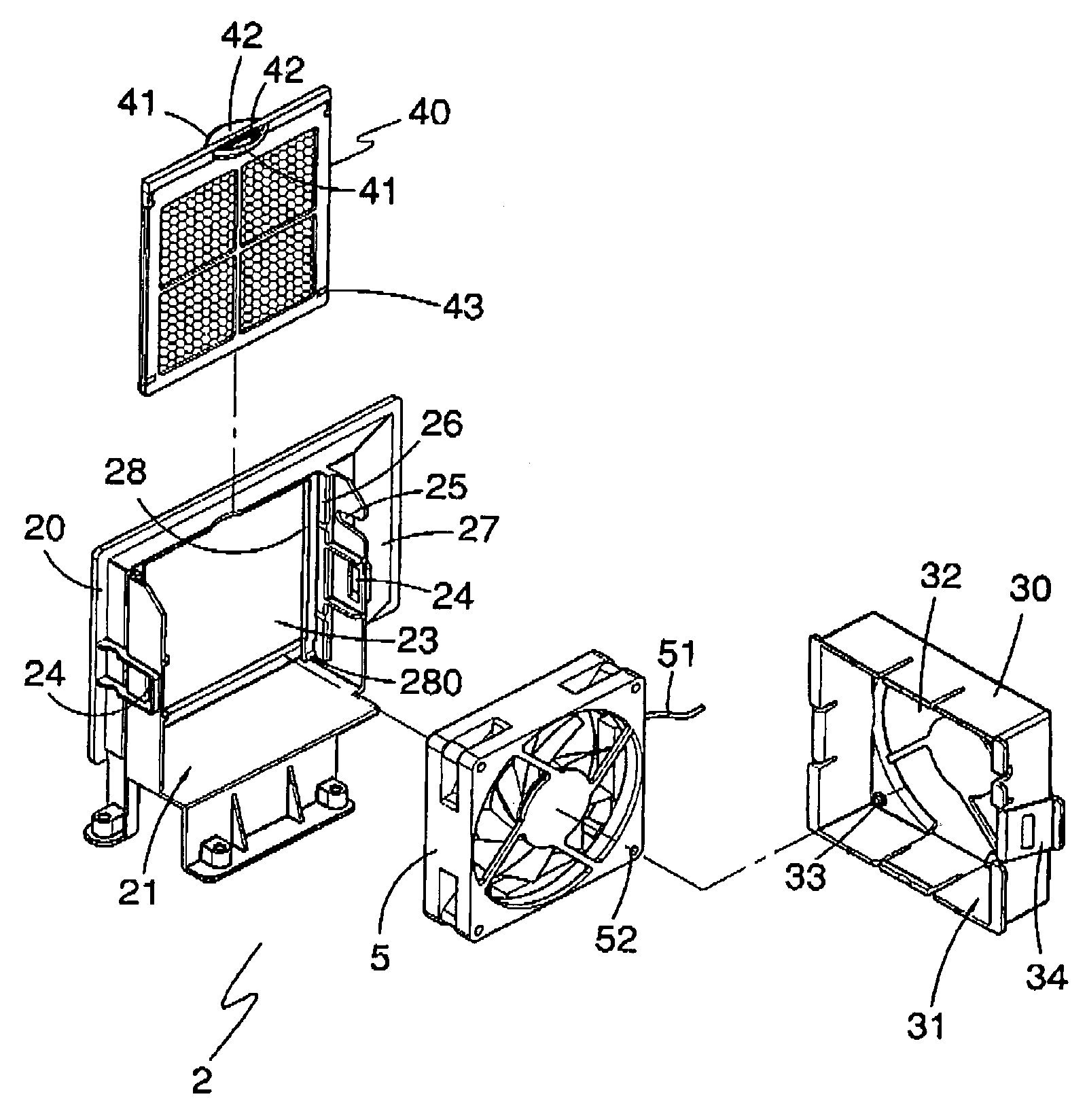 Fan fixture and housing assembly containing the fan fixture