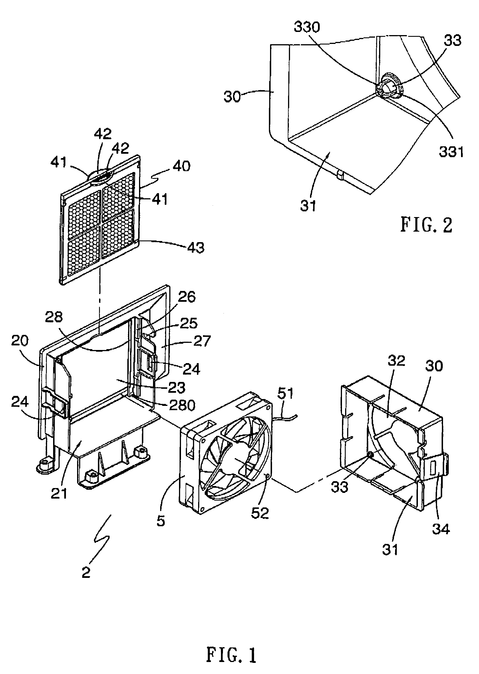 Fan fixture and housing assembly containing the fan fixture