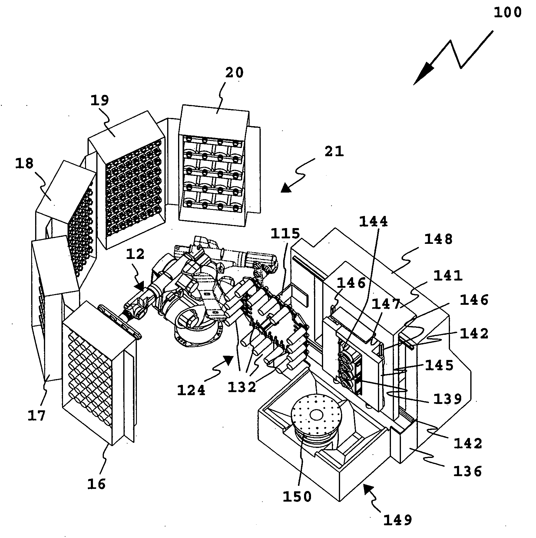 Processing machine arrangement with robot and a tool magazine