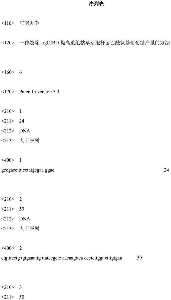 Method for improving acetylglucosamine yield of recombinant bacillus subtilis by knocking out argCJBD