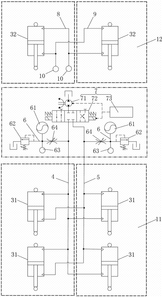 Demand-based active anti-rollover hydraulic inline suspension system for heavy truck