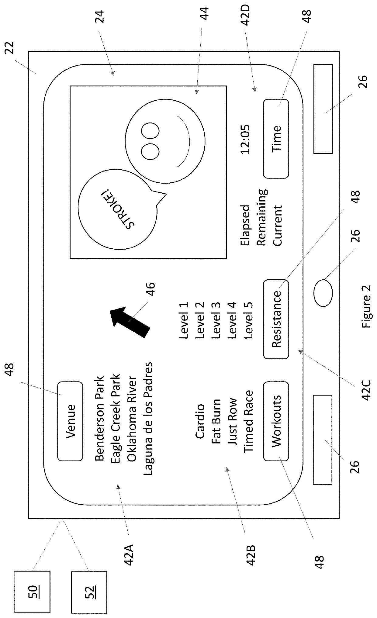 Rowing machine having a handle with a cursor control device for controlling a cursor at a graphical user interface