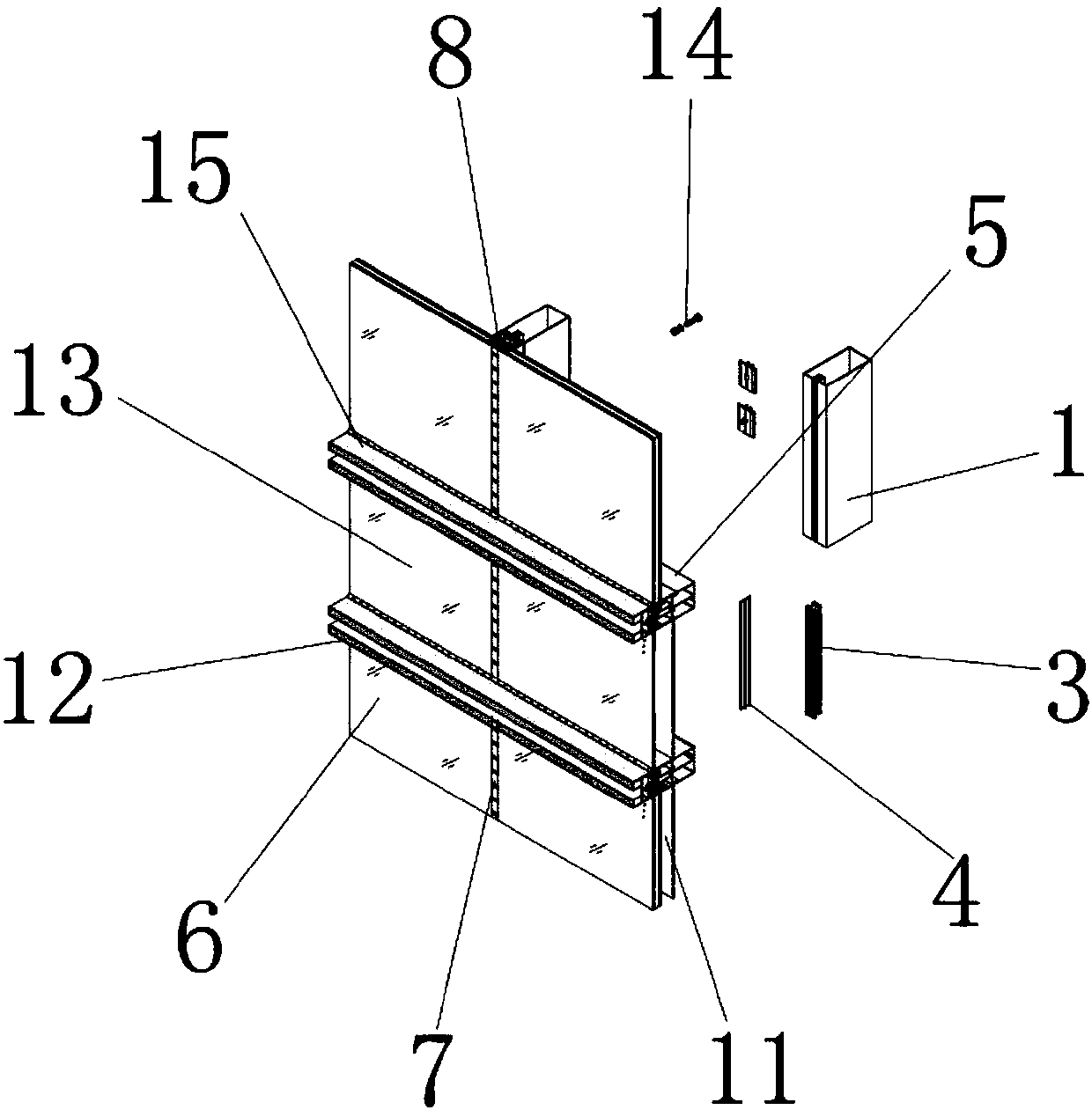 Energy-saving and environment-friendly type transverse-obvious vertical-hidden glass curtain wall for public buildings