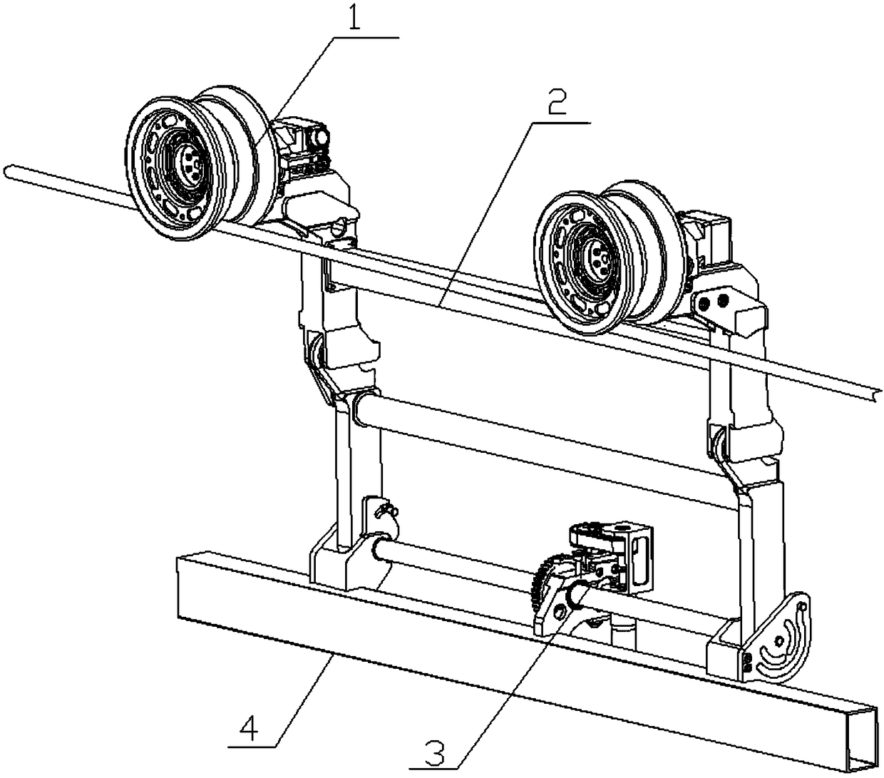 A swing arm device for the driving wheel of a line patrol robot detached from the wire