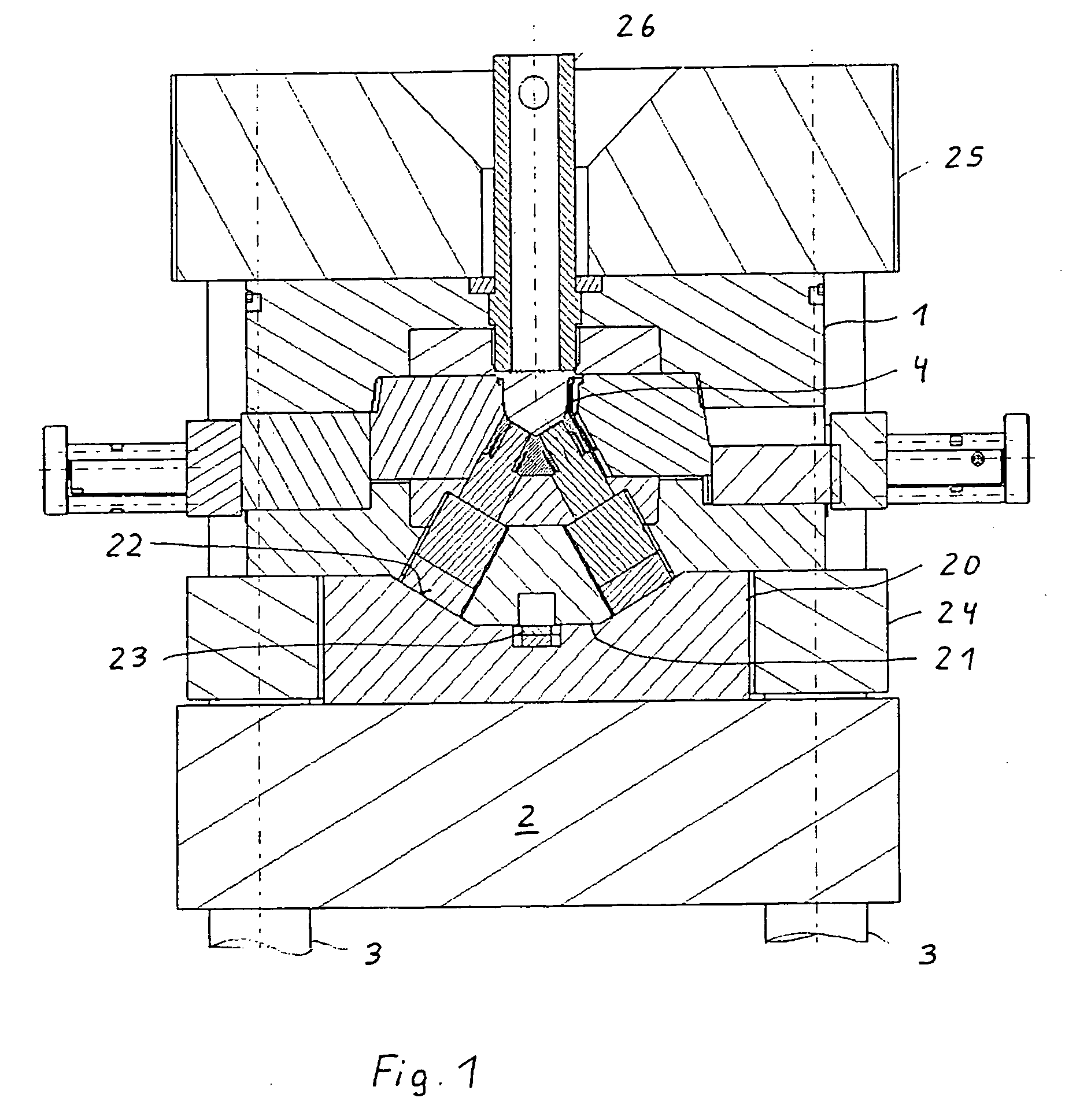 Injection-molding device for manufacturing V-engine blocks