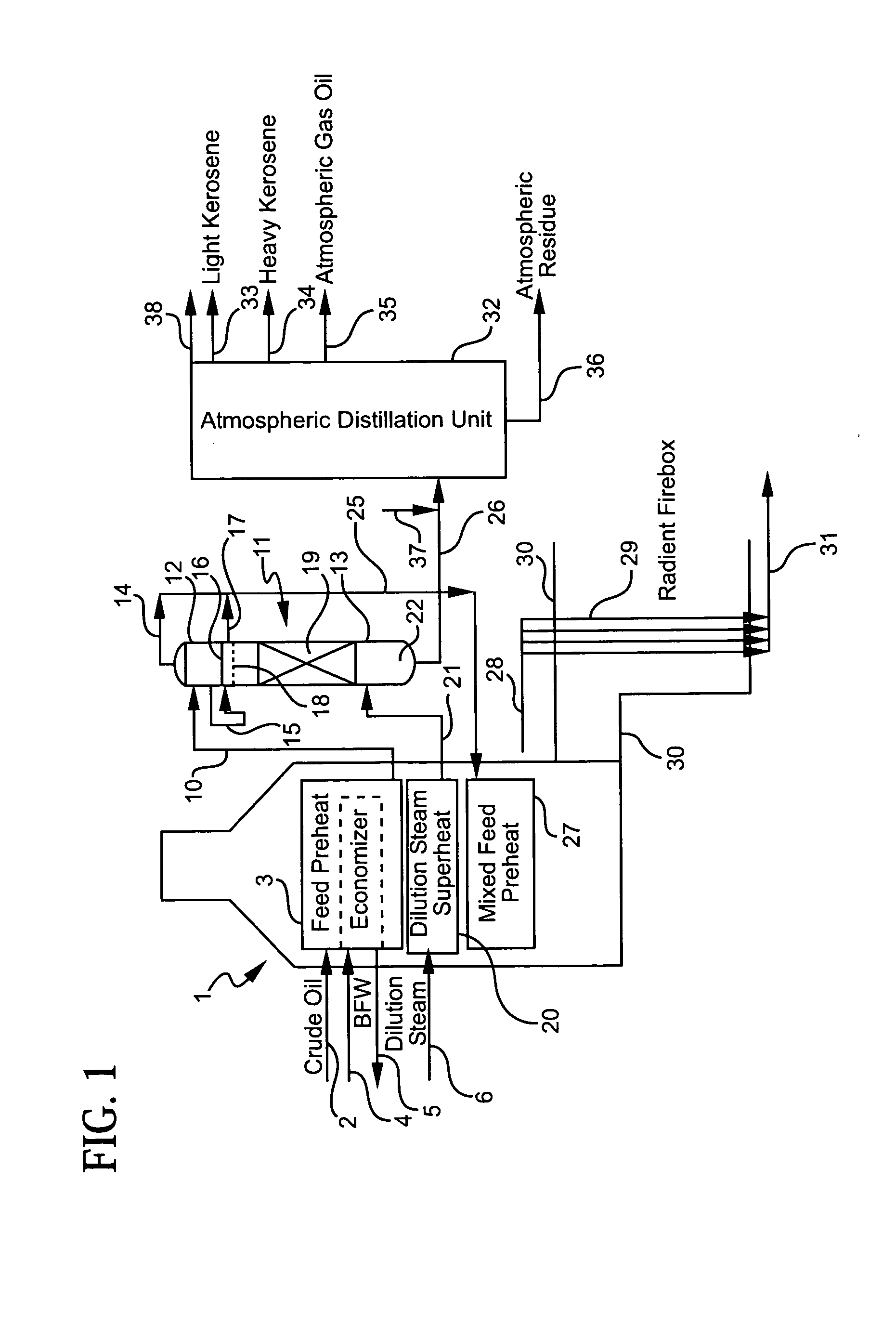 Olefin production utilizing whole crude oil/condensate feedstock with enhanced distillate production