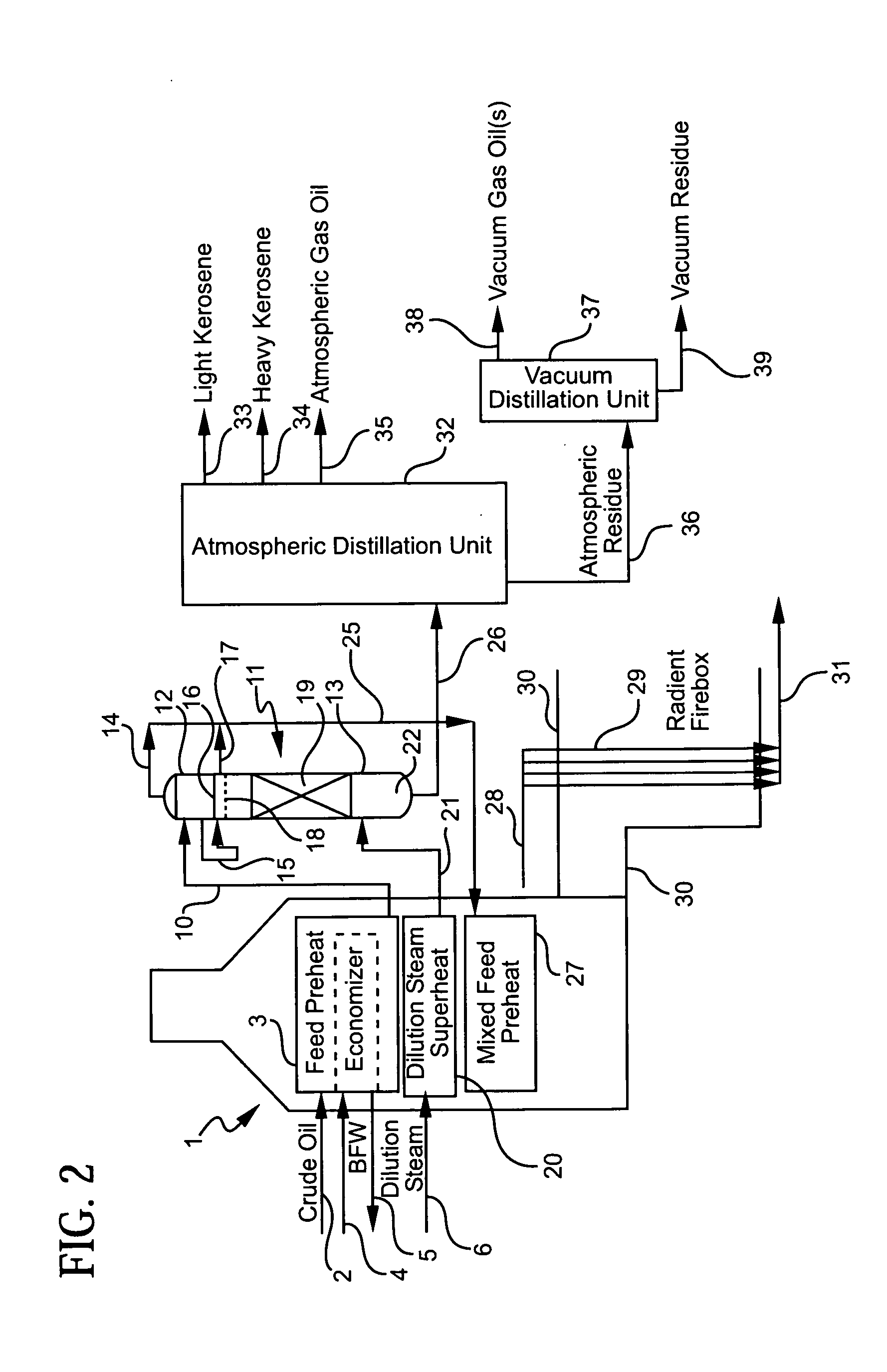 Olefin production utilizing whole crude oil/condensate feedstock with enhanced distillate production