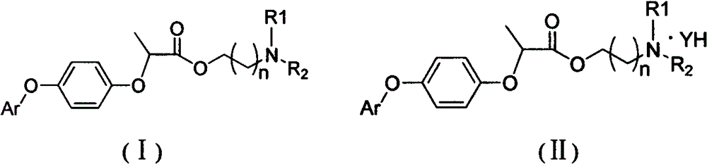 Preparation and application of a new type of aryloxyphenoxycarboxylate derivatives soluble in water and oil