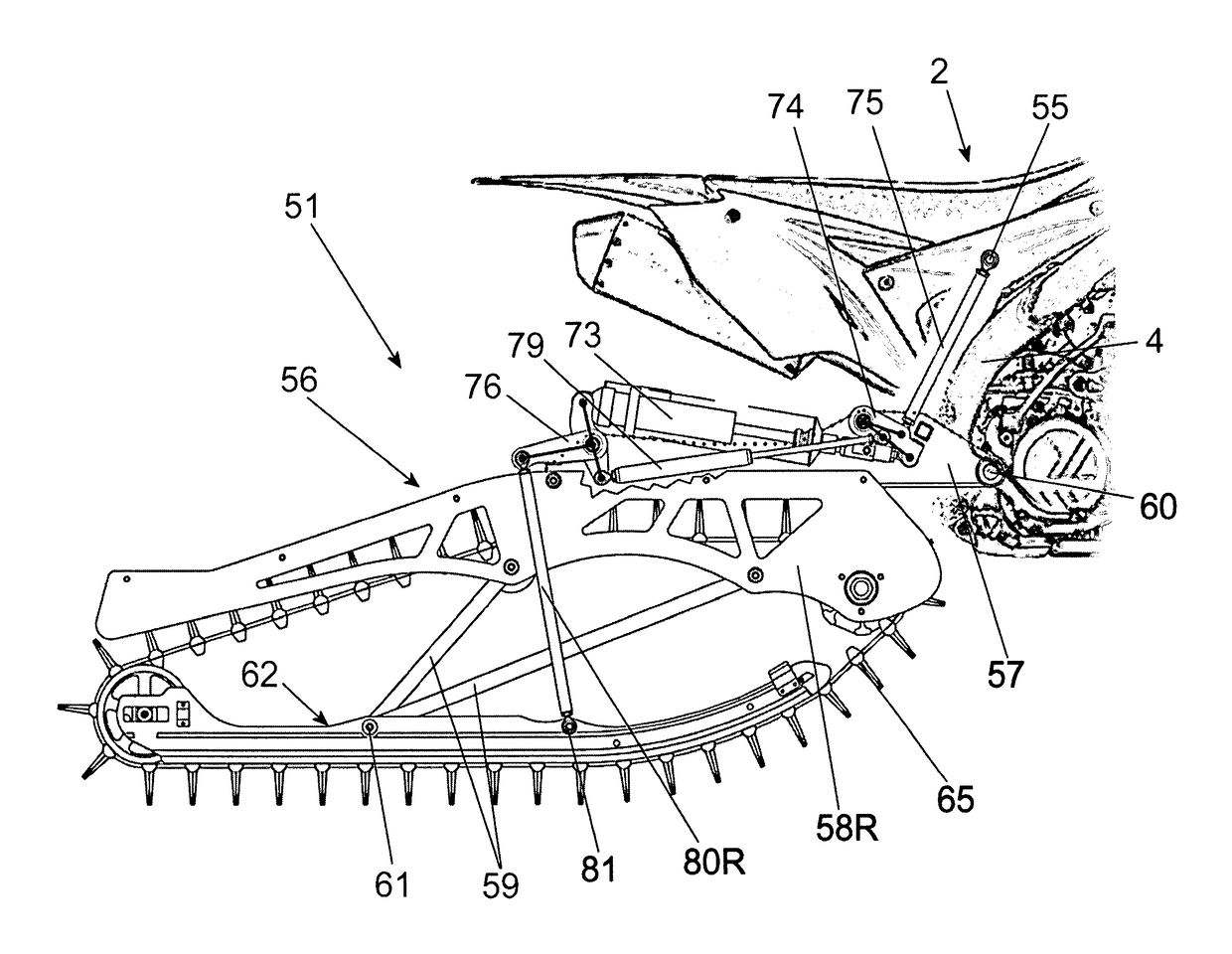 Long-travel track carriage and rising-rate suspension mechanism for a track-driven land vehicle