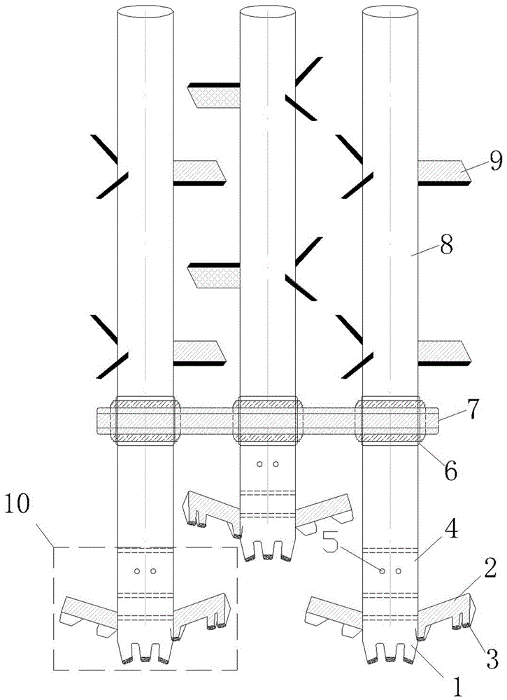 Cobble stratum super three-axis agitation stake and stirring method thereof