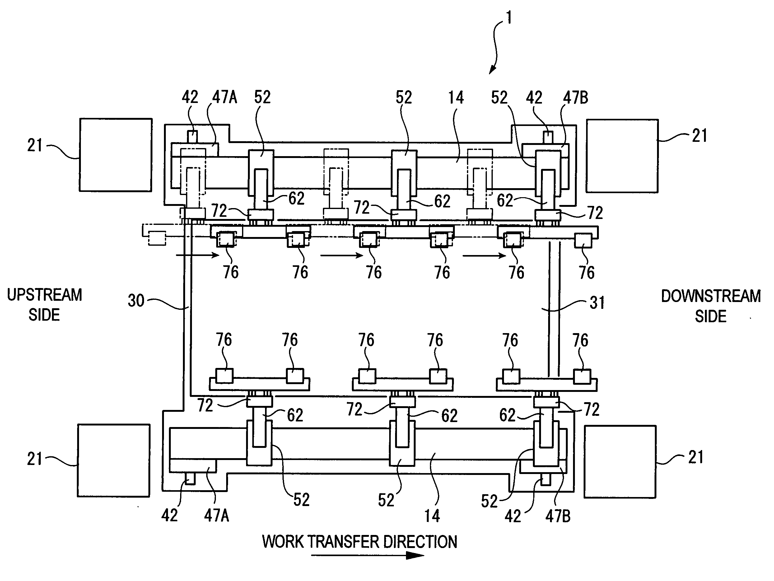 Work transfer device for press machines