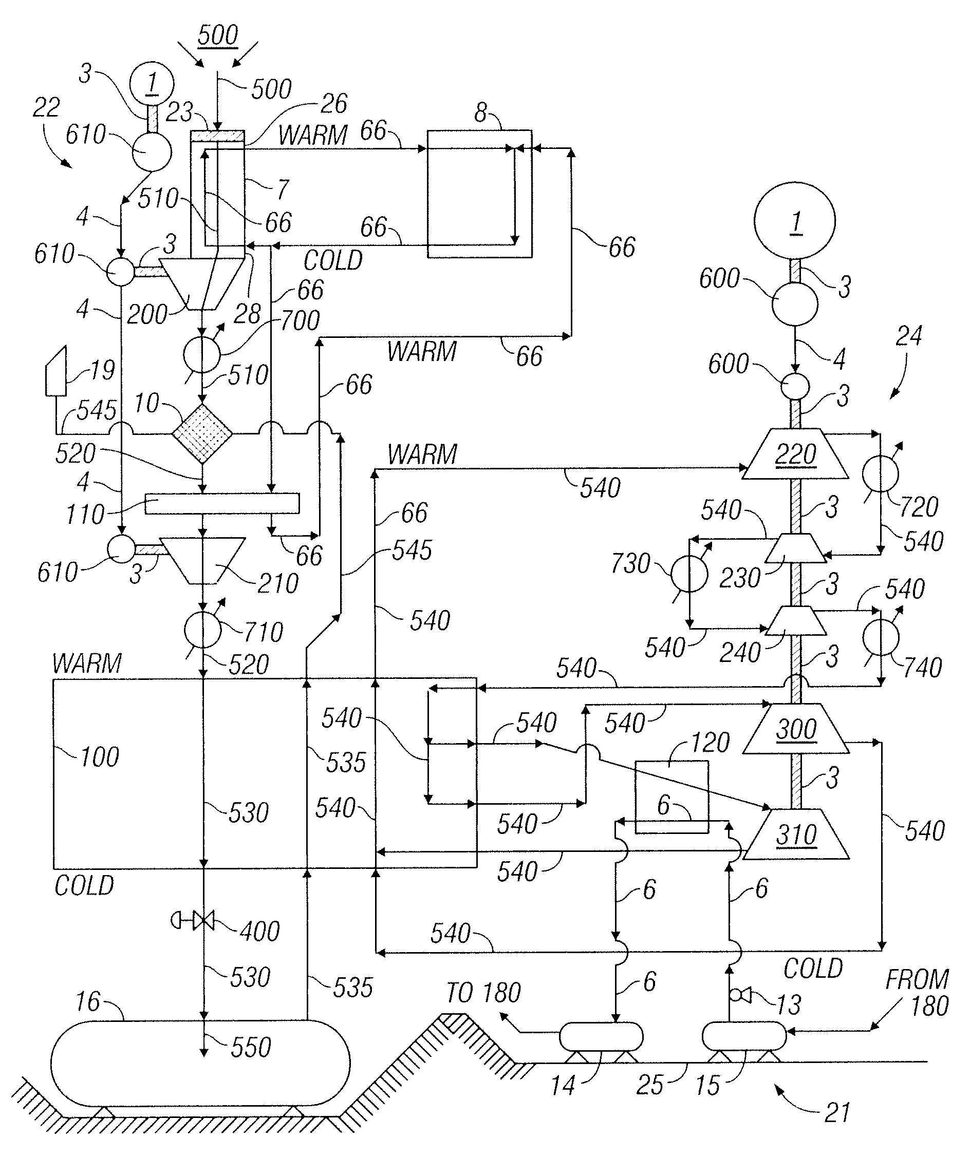 System and method for liquid air production, power storage and power release