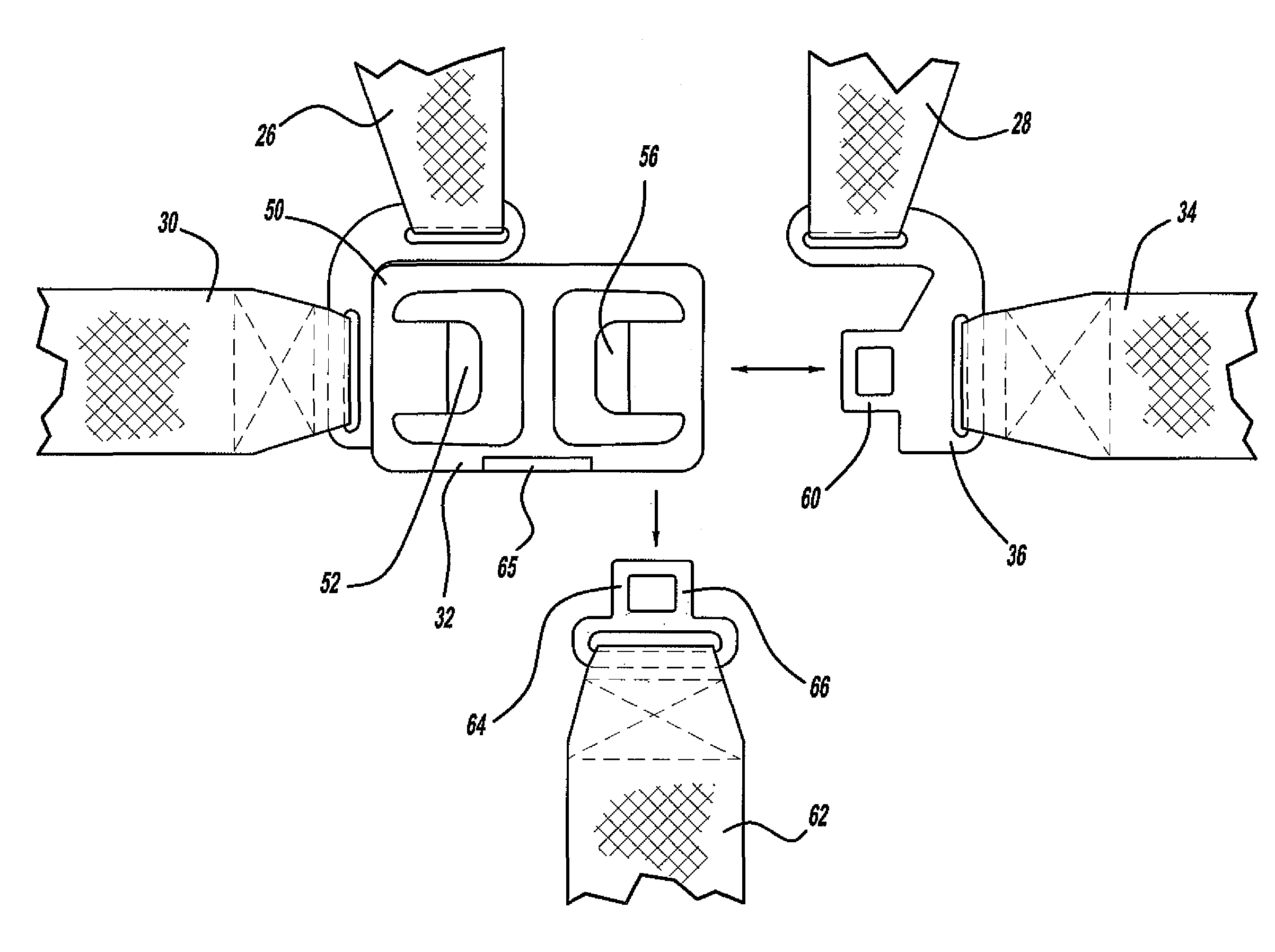 Buckle-tongue arrangement for four point seat belt system