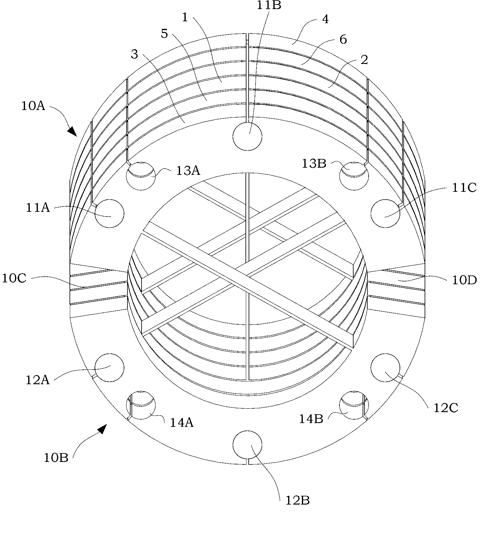 Flexible bearing for symmetrical spiral crossed reed