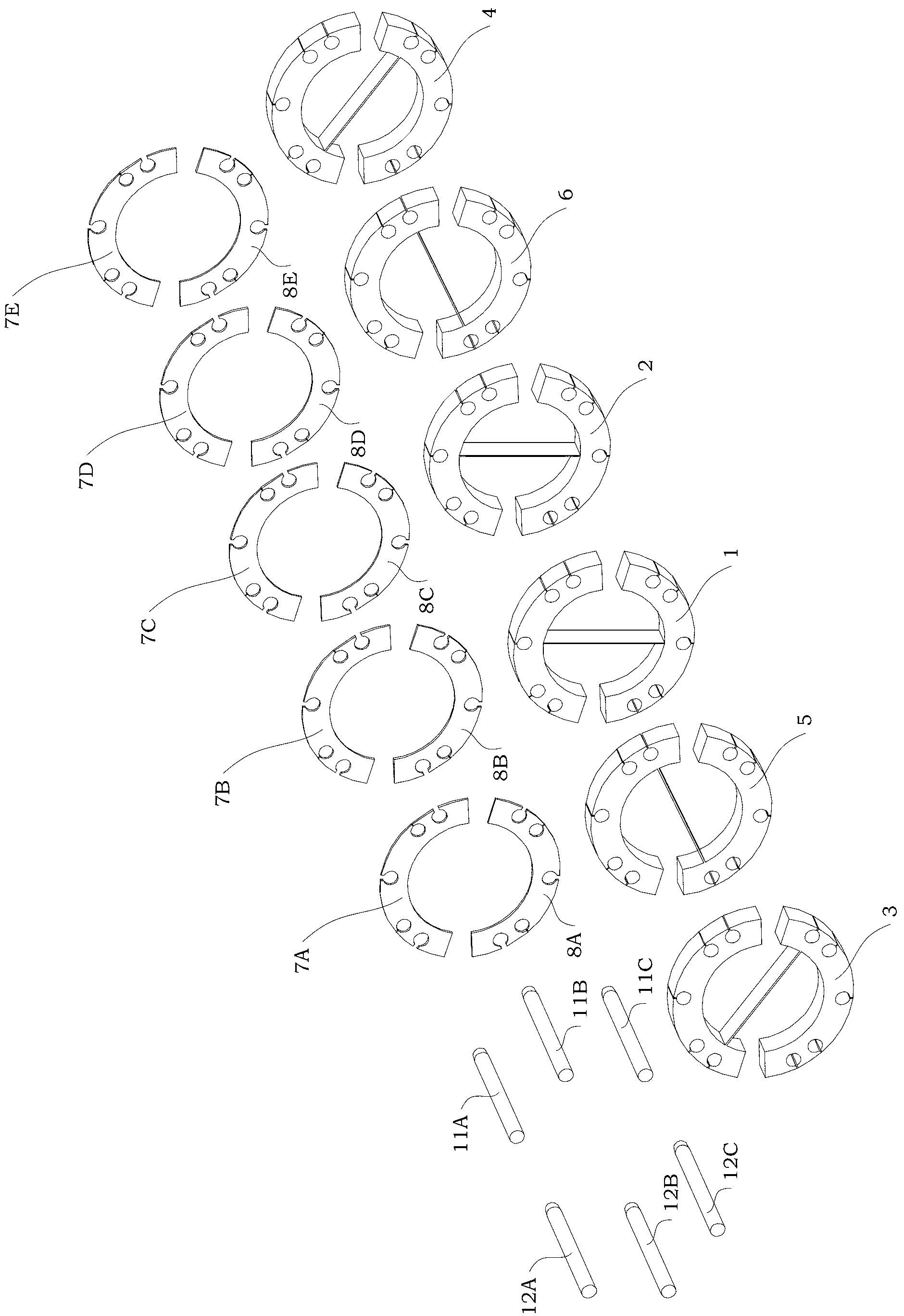 Flexible bearing for symmetrical spiral crossed reed