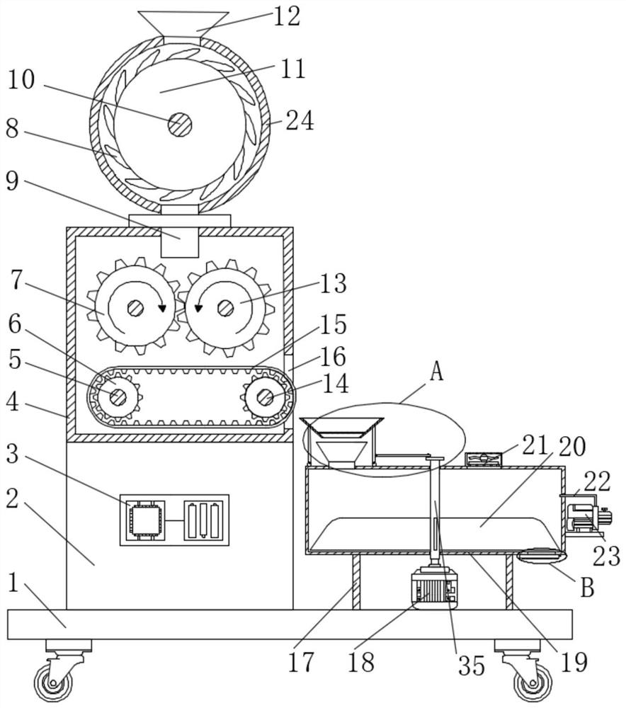 Hickory nut grinding and drying device for preparing hickory nut powder and using method thereof