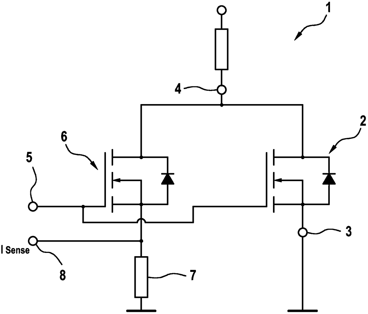 Semiconductor component comprising a first temperature measuring element and method for determining a current flowing through a semiconductor component