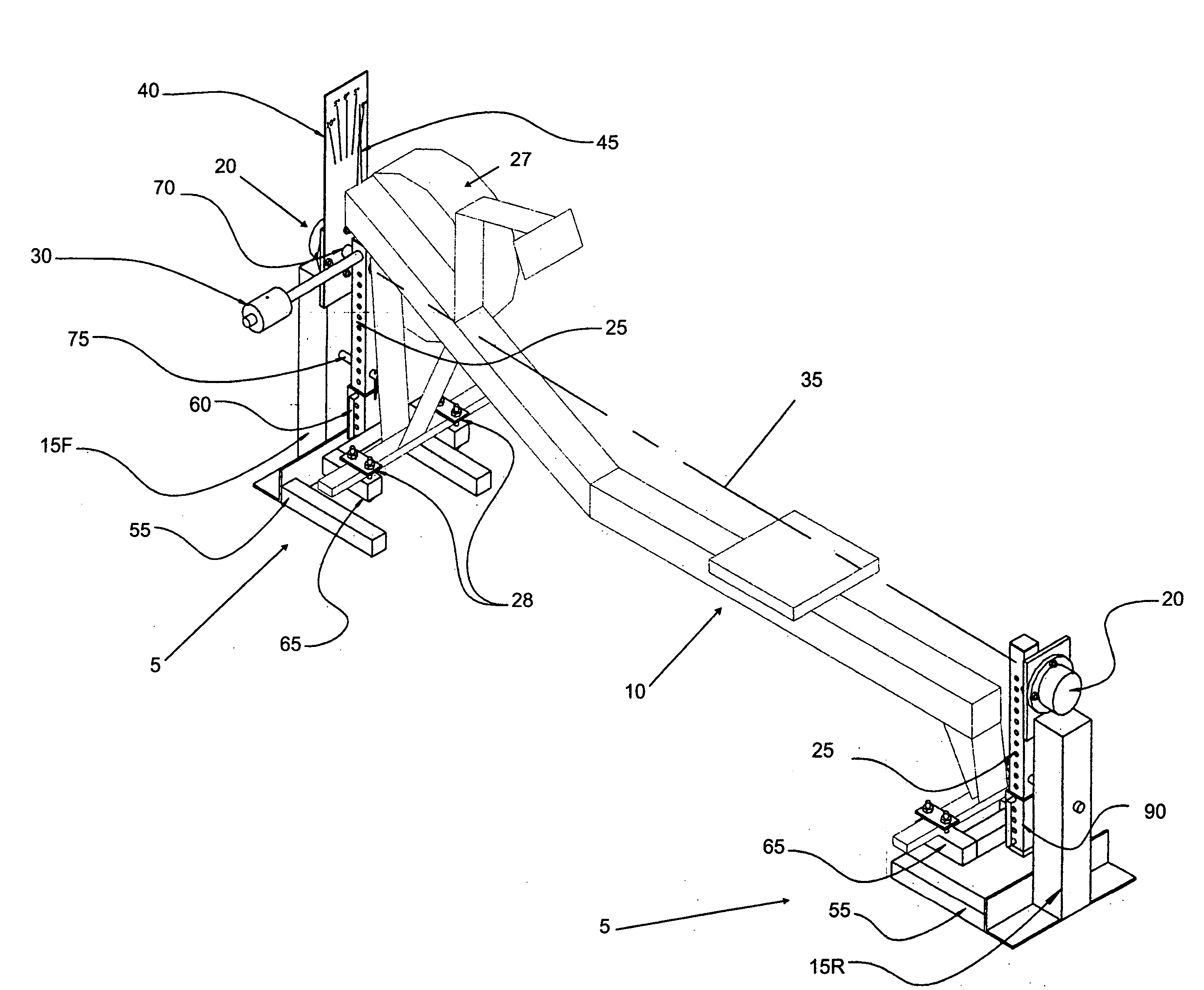 Adjustable lateral instability feature for rowing simulator