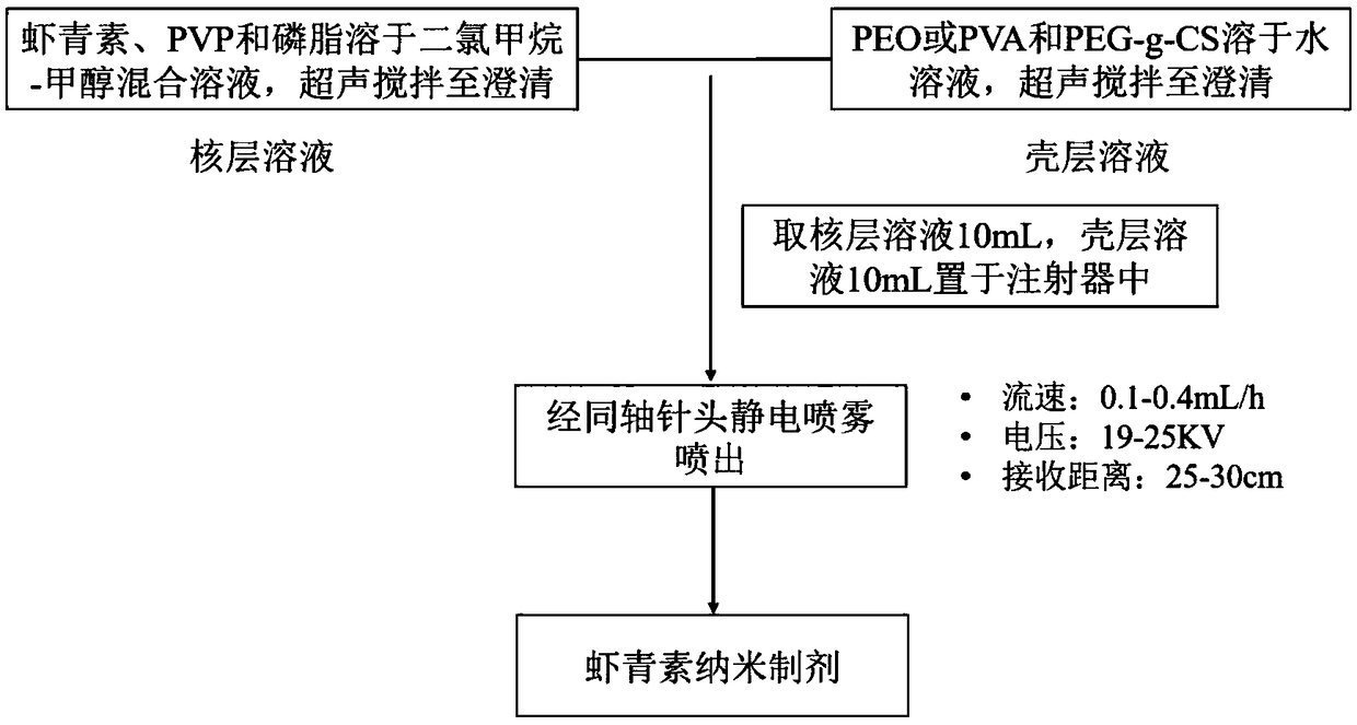 Astaxanthin nanometer preparation prepared by electrostatic spraying method and preparation method thereof