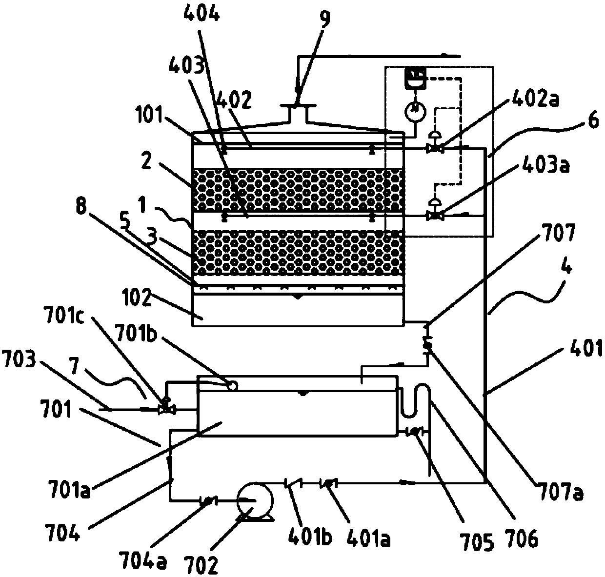 Combined tower-type waste gas treatment device