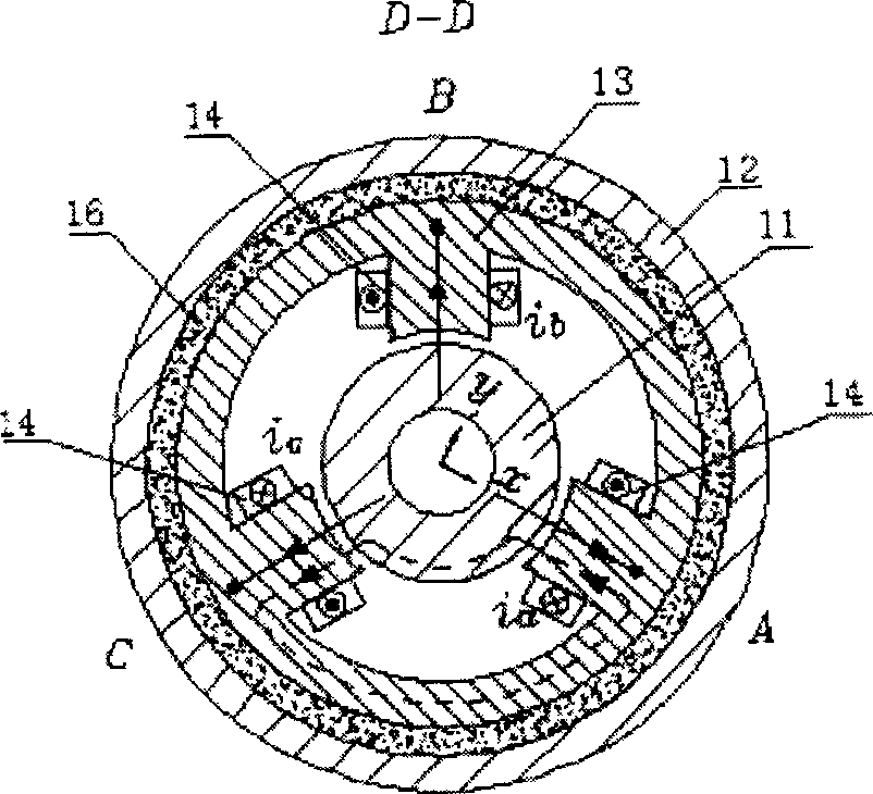 AC-DC radial-axial mixed magnetic bearing having three degrees of freedom and method for controlling the same