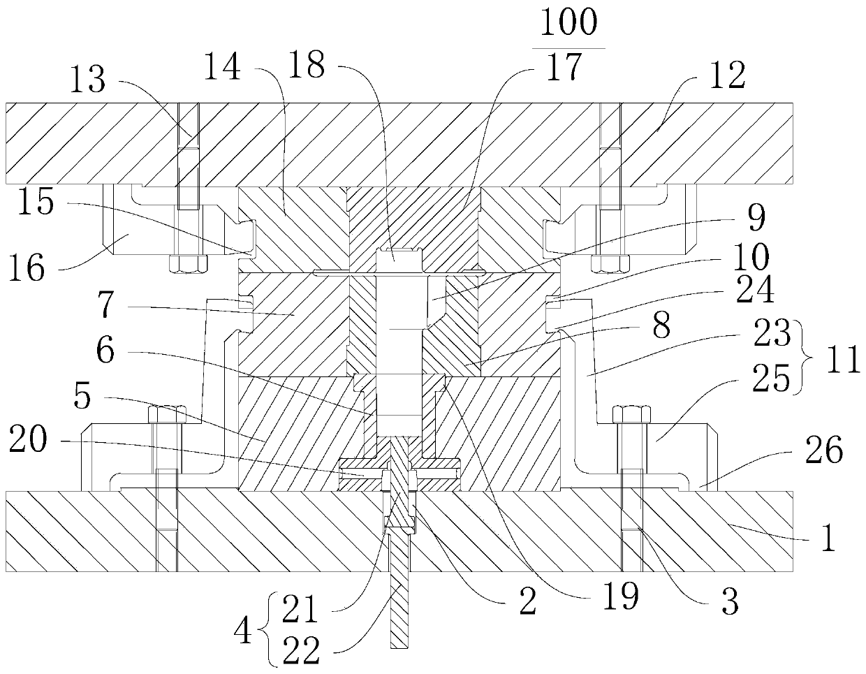 Combined inserted die used for production of sector gear shaft