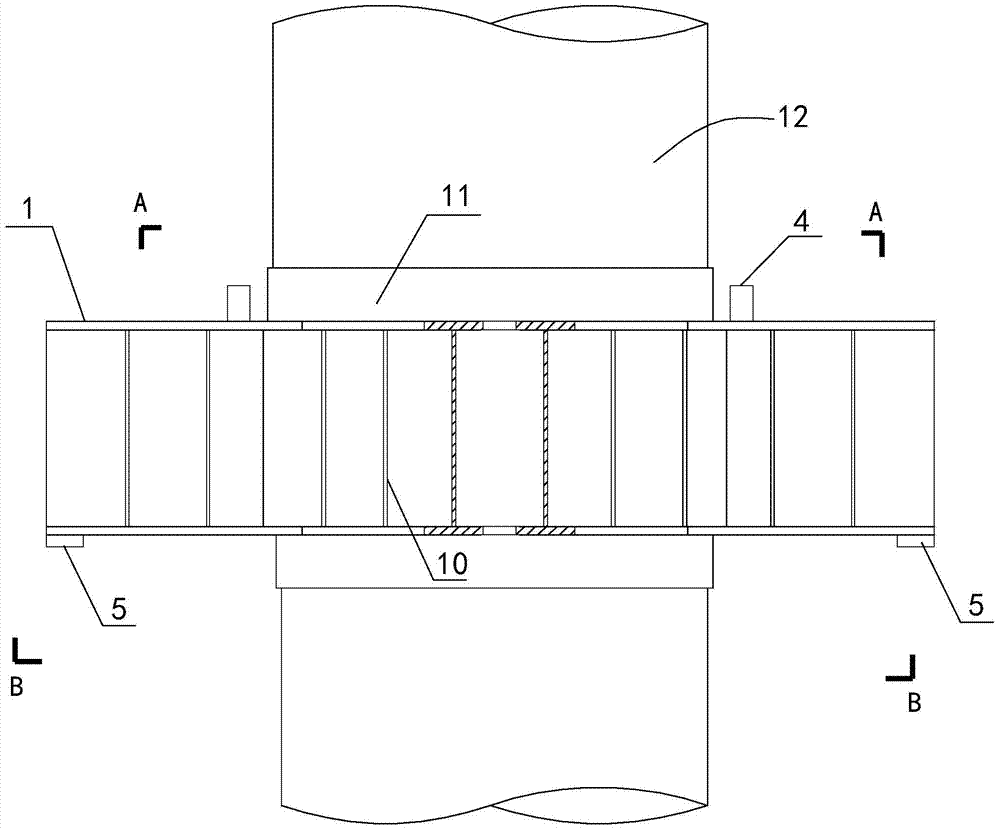 Mechanically anchored connection node structure between concrete filled steel tube columns and reinforced concrete beams