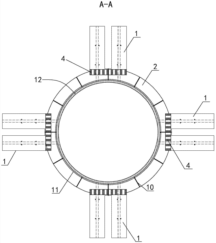 Mechanically anchored connection node structure between concrete filled steel tube columns and reinforced concrete beams