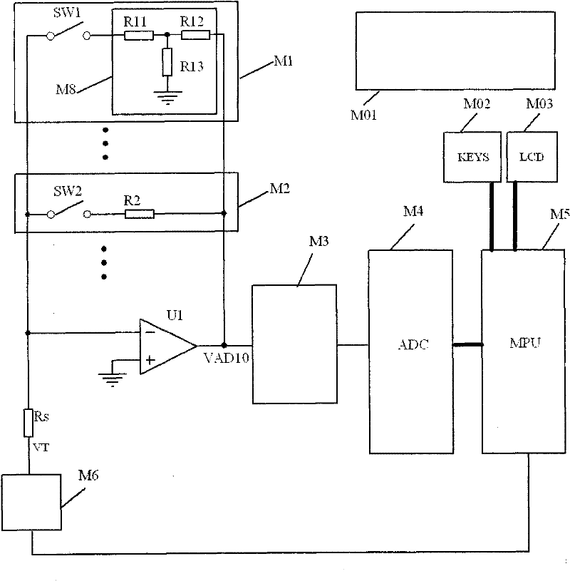 Wide-range precise measuring circuit for resistance of nano sensor and method