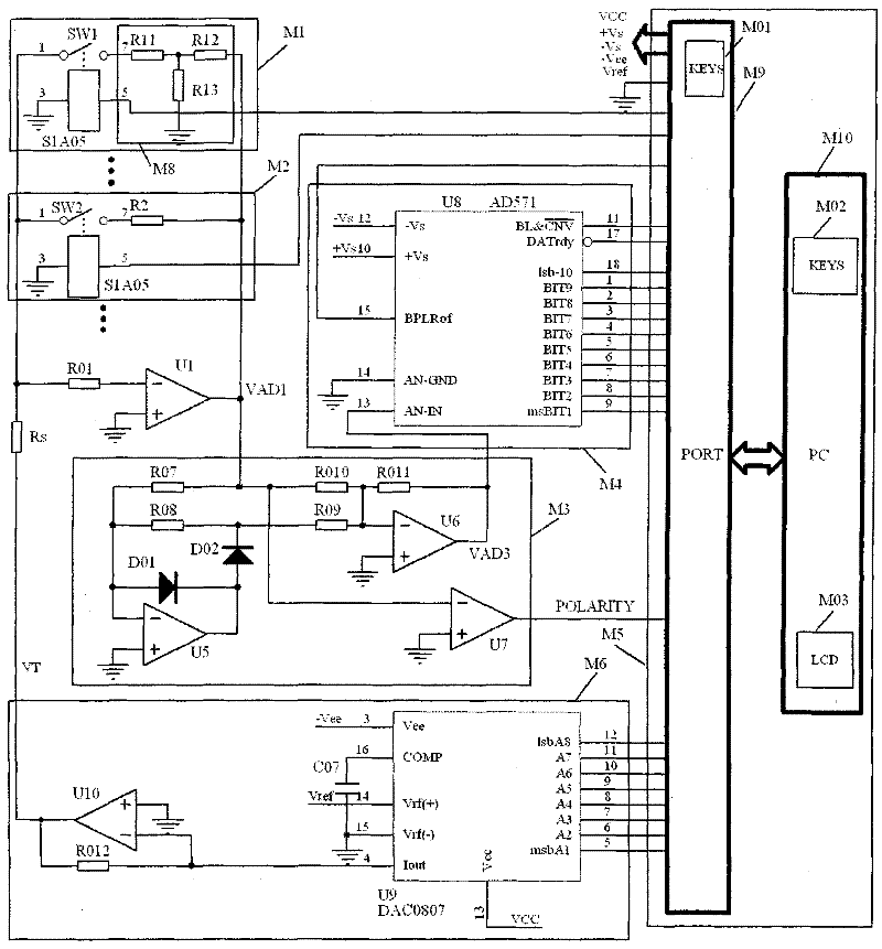 Wide-range precise measuring circuit for resistance of nano sensor and method