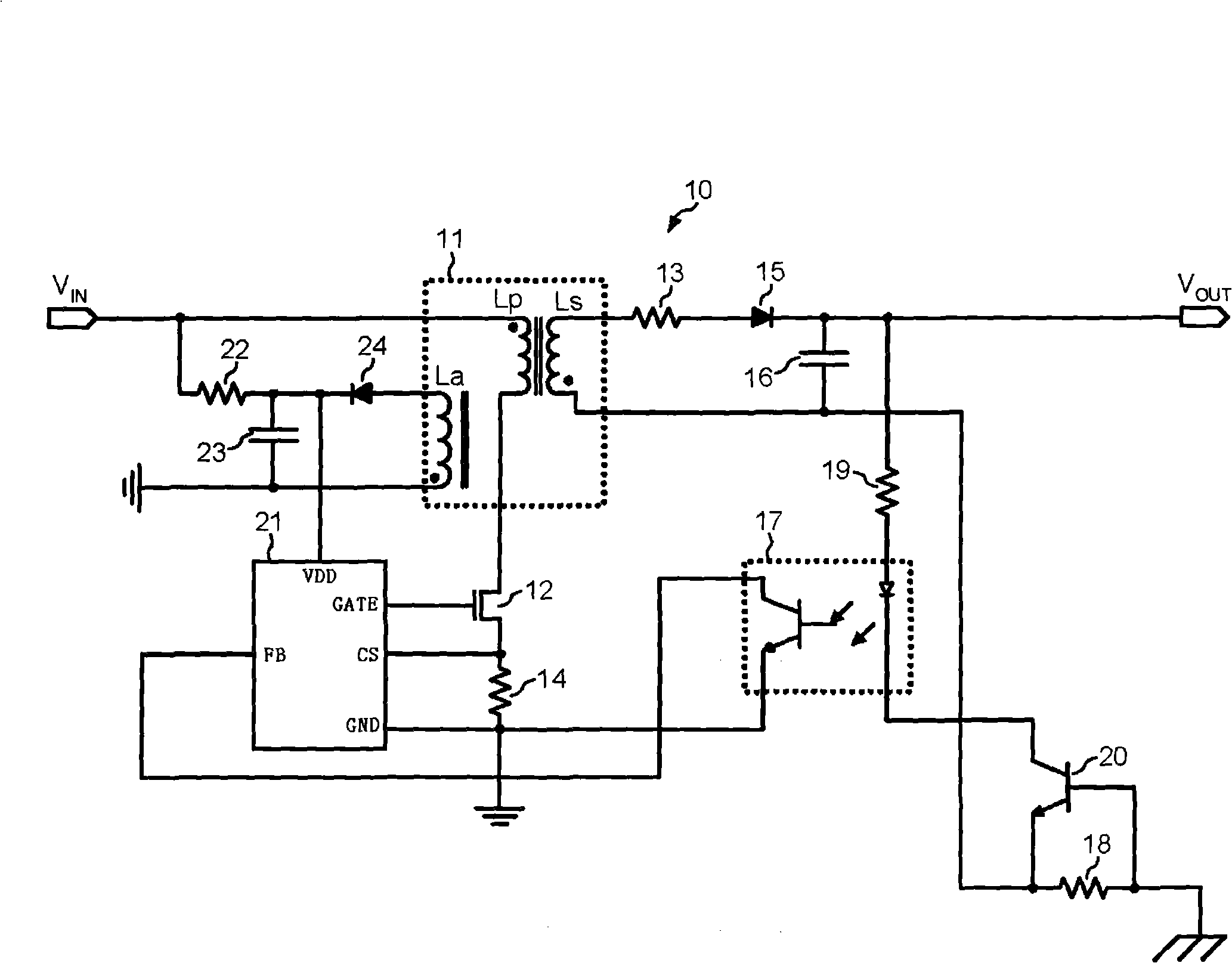 Constant current and voltage controller in a four-pin package with dual-use pin ane method thereof