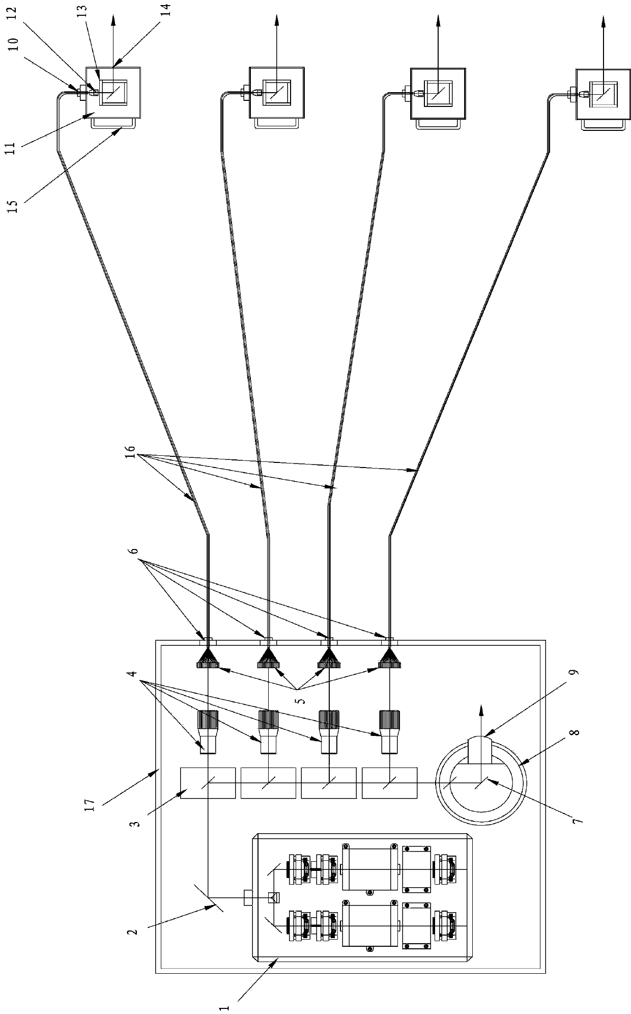 Laser for emitting light from multiple windows