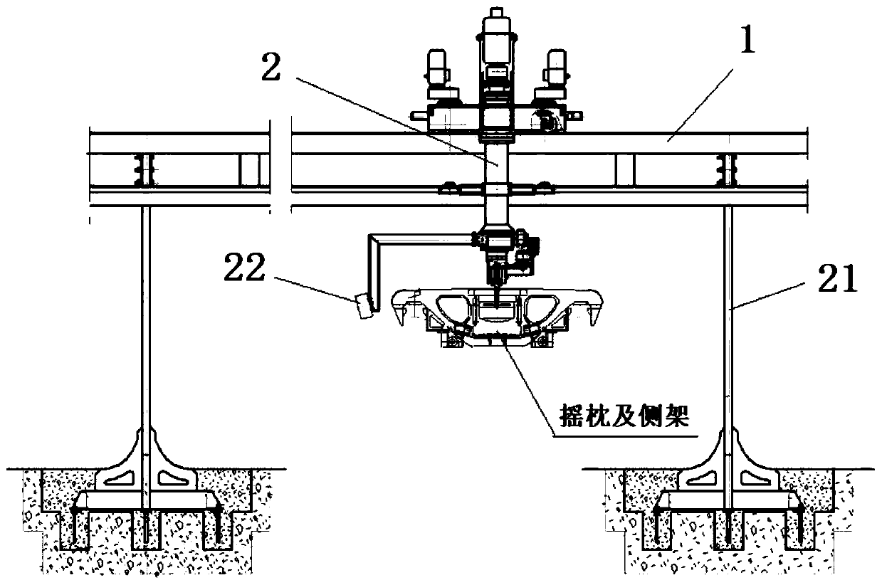 Bogie assembling and completing technology and swing bolster side frame assembling machine