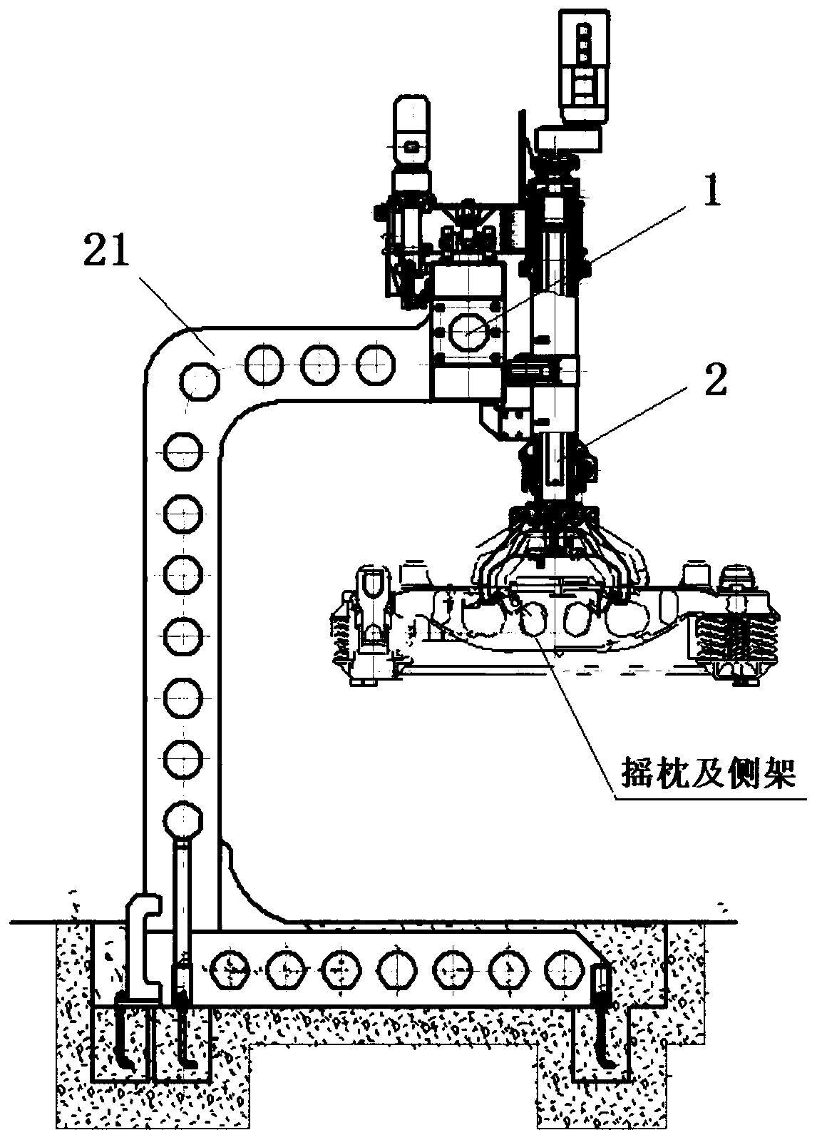 Bogie assembling and completing technology and swing bolster side frame assembling machine