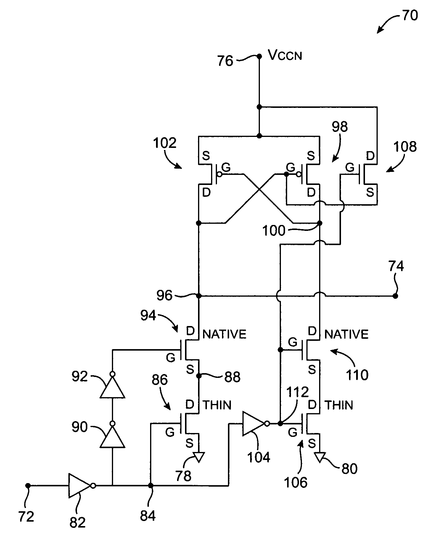 Low-jitter adjustable level shifter with native devices and kicker