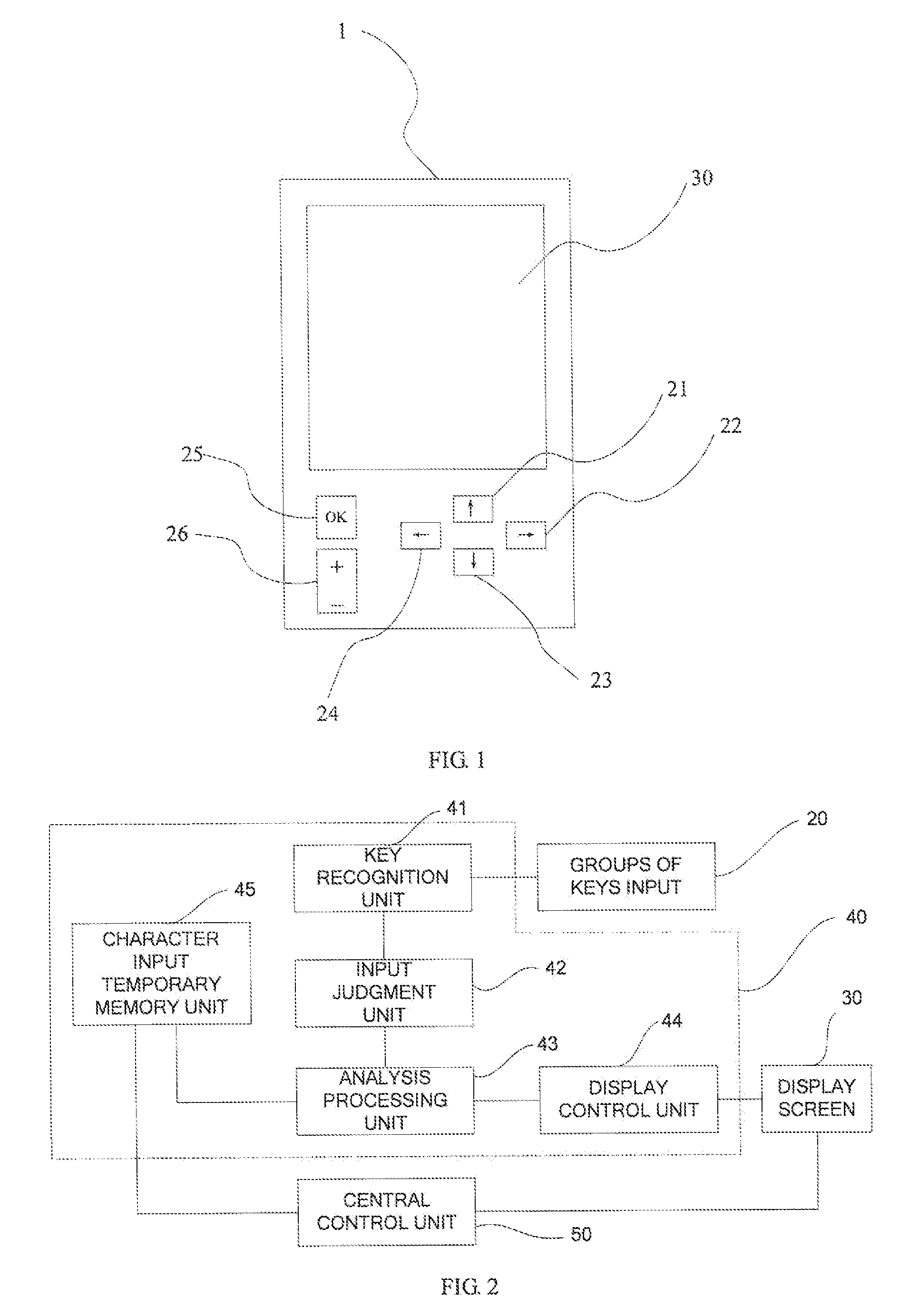 Method and device for character input by direction key