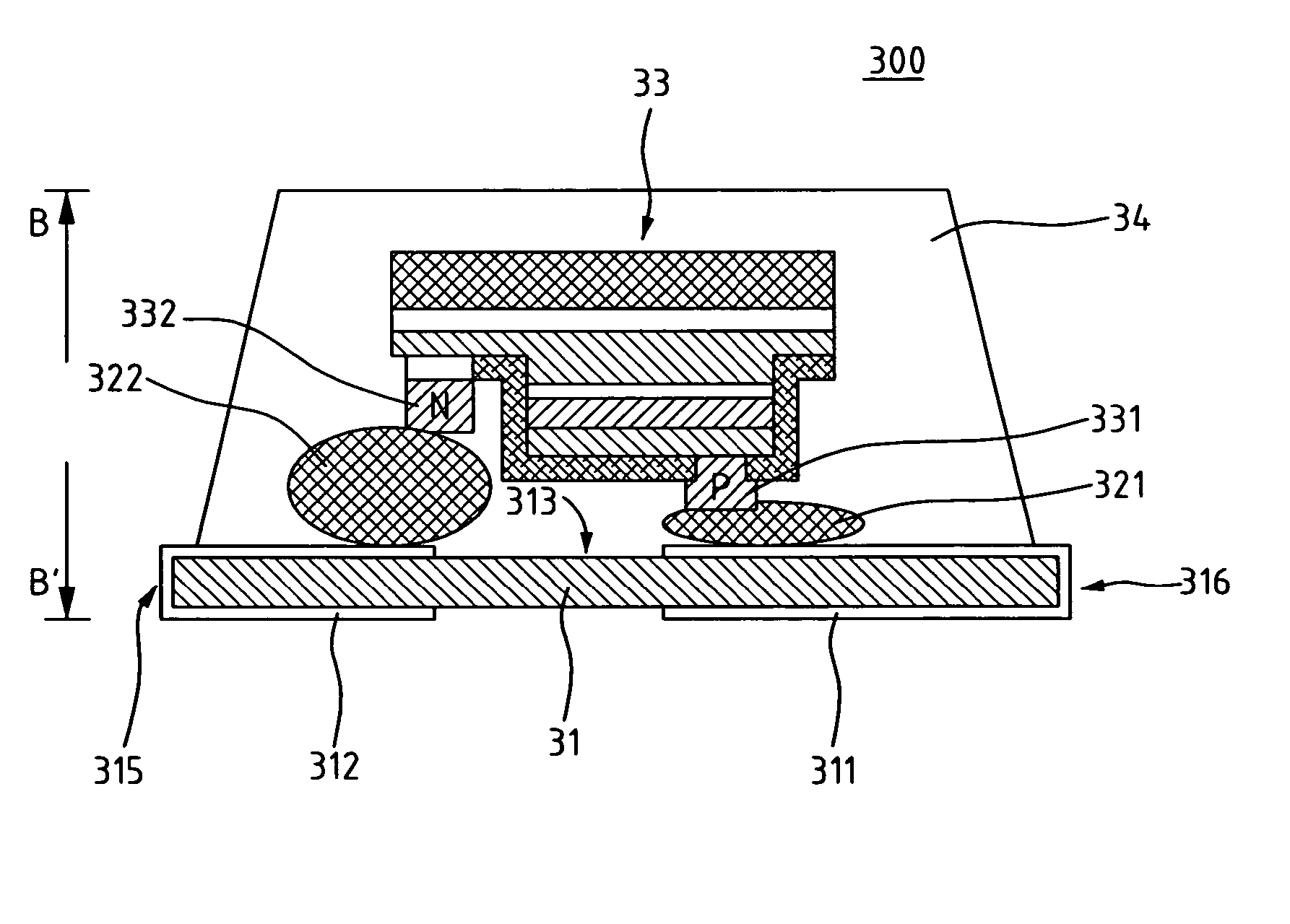 LED device with flip chip structure