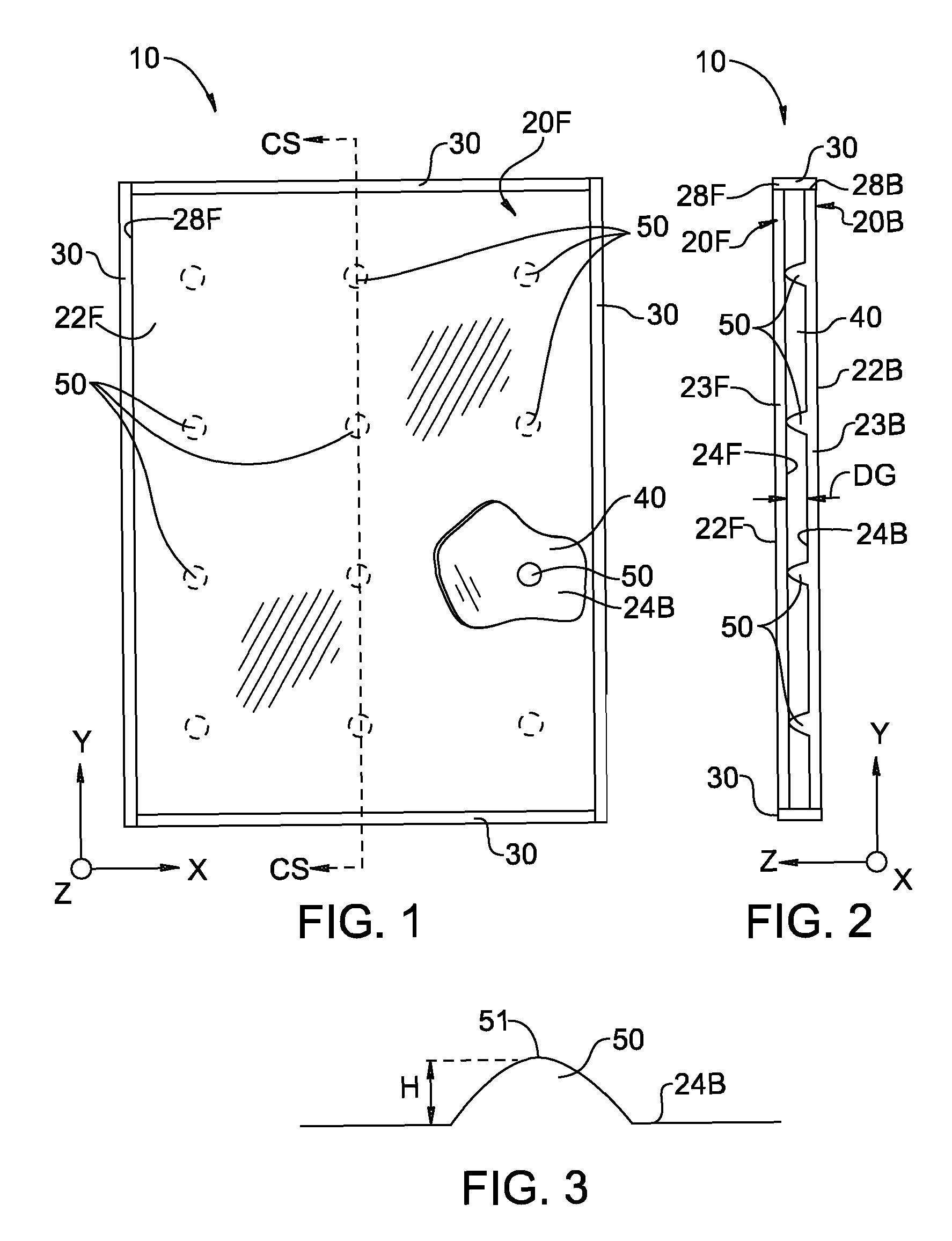 Vacuum-insulated glass windows with glass-bump spacers