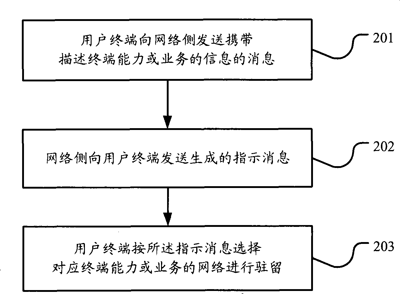 Method for resident network, network system, network side apparatus and user terminal