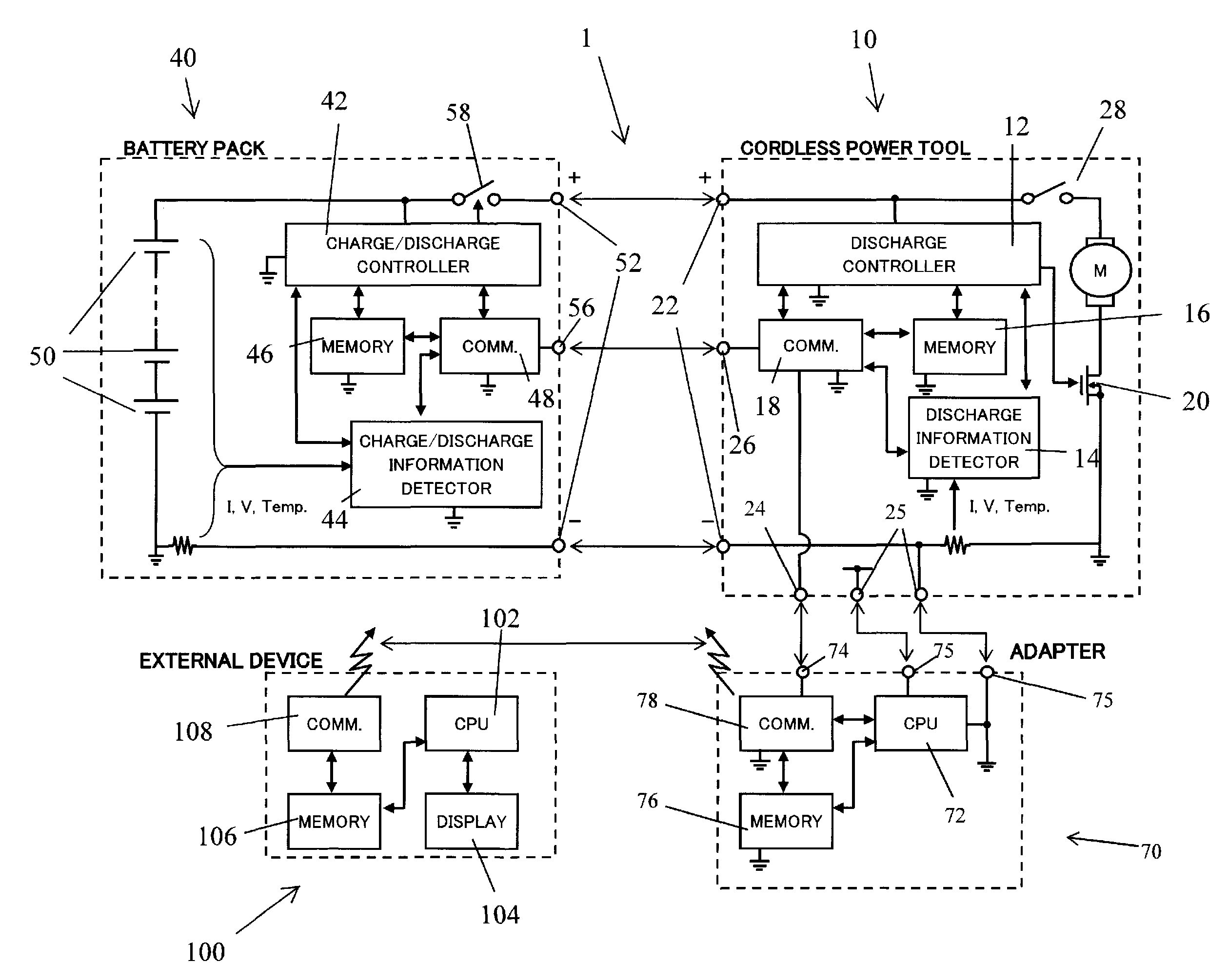 Adapter for power tools, power tool system and method for wirelessly communicating maintenance information therefor