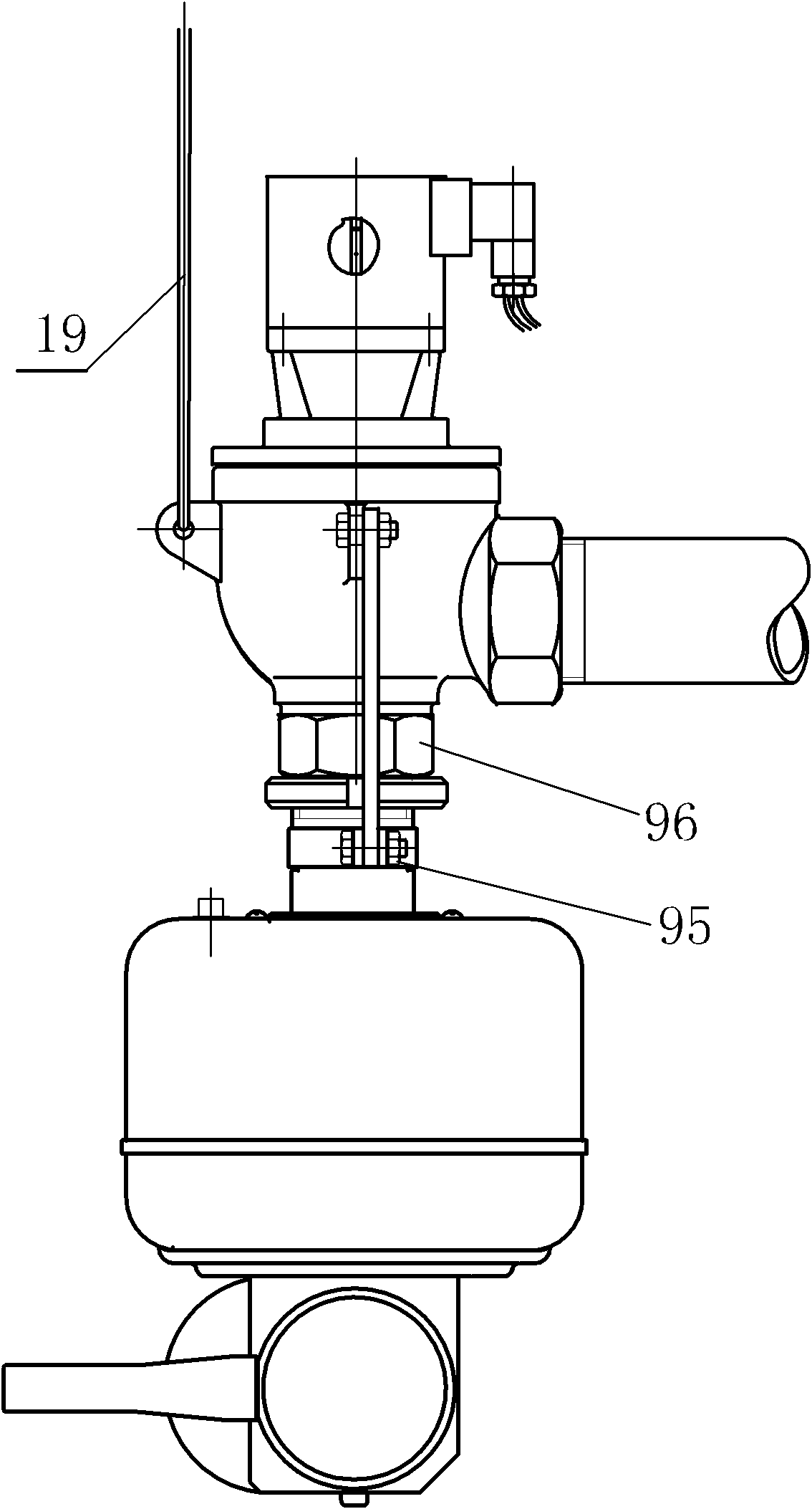 Right-angle solenoid valve for fire control