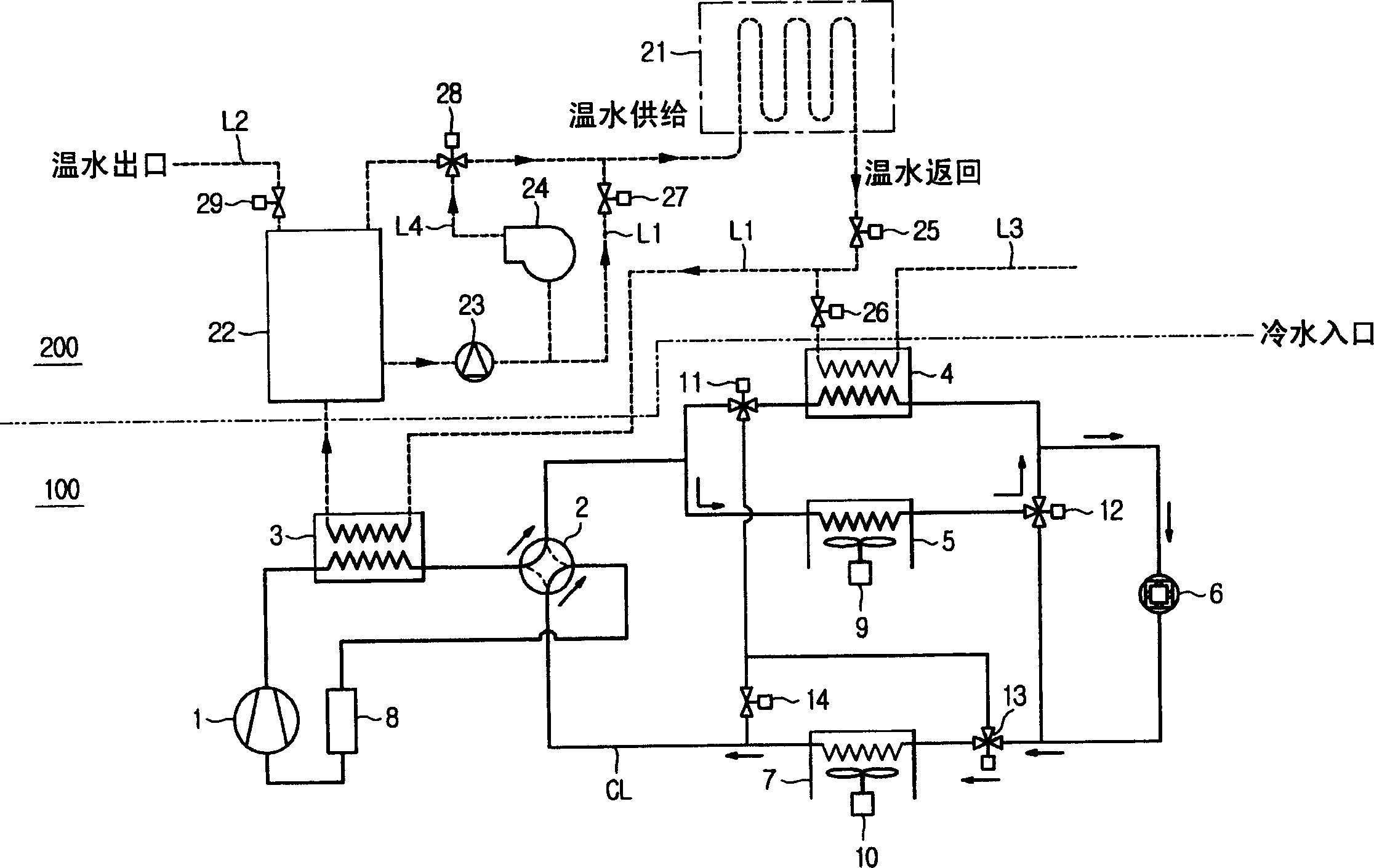 Complex refrigerating and heating system