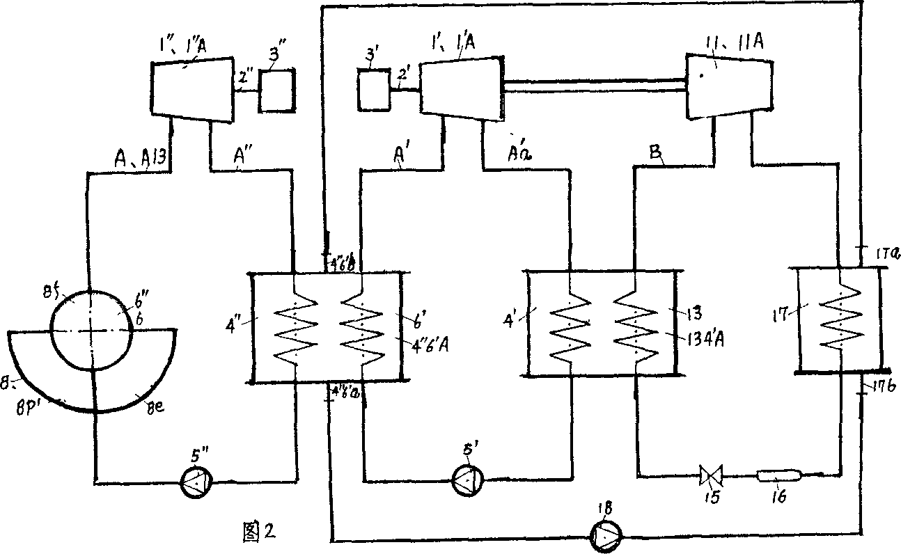 Composite thermodynamic engine of power circulation system and refrigerating circulation system