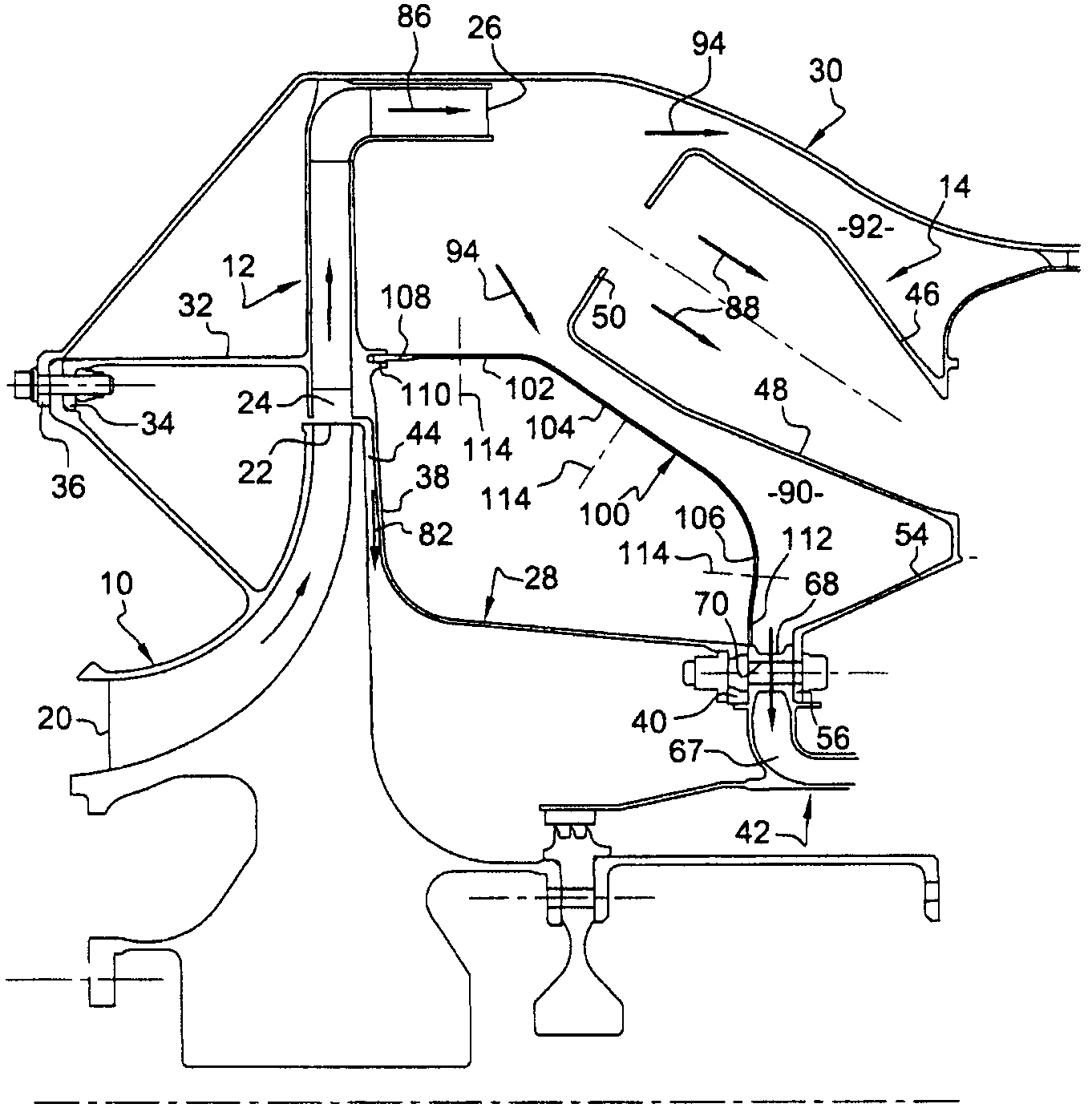 System for ventilating a combustion chamber wall in a turbomachine